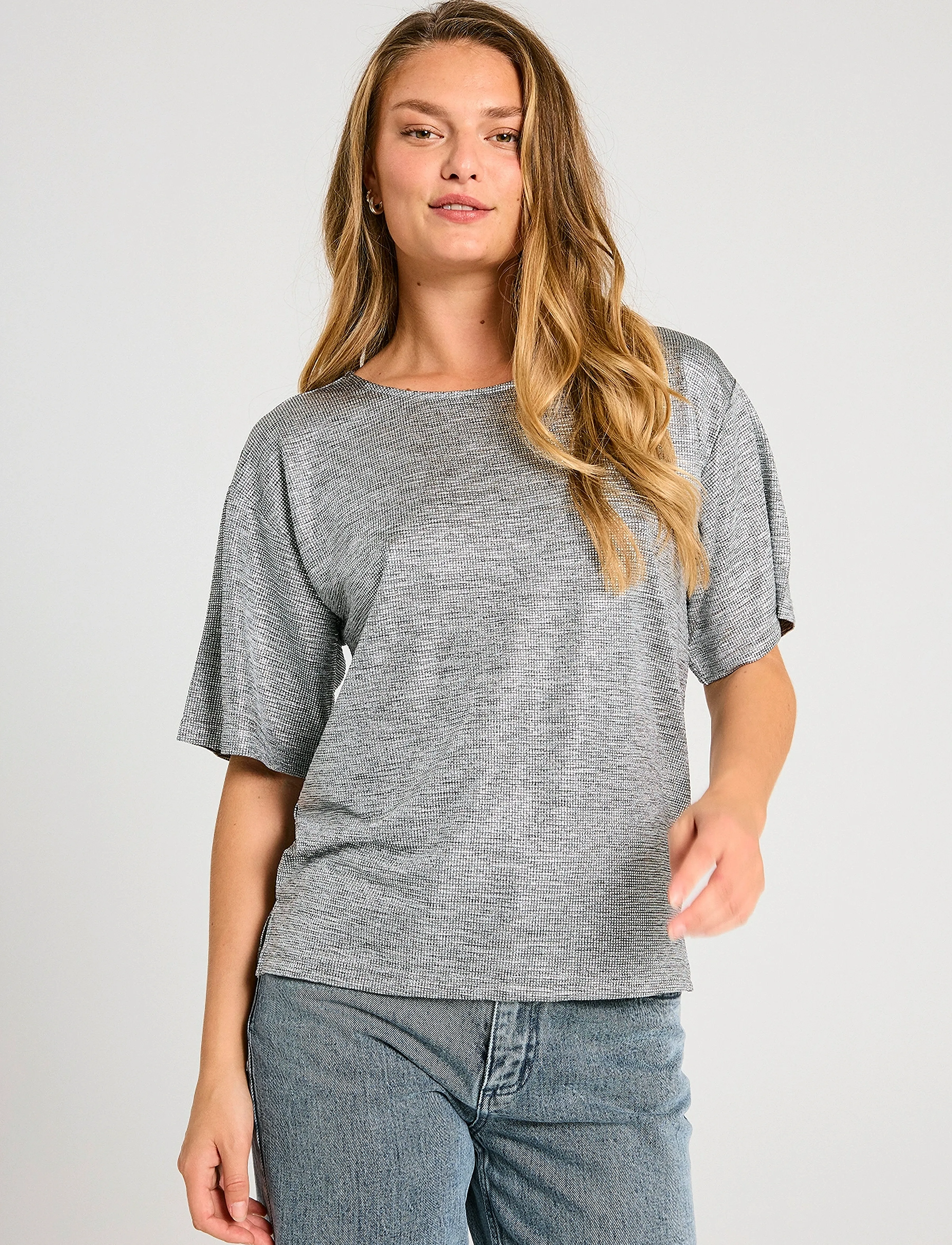 FREE/QUENT - FQSATINA-TEE - kortærmede bluser - silver - 3