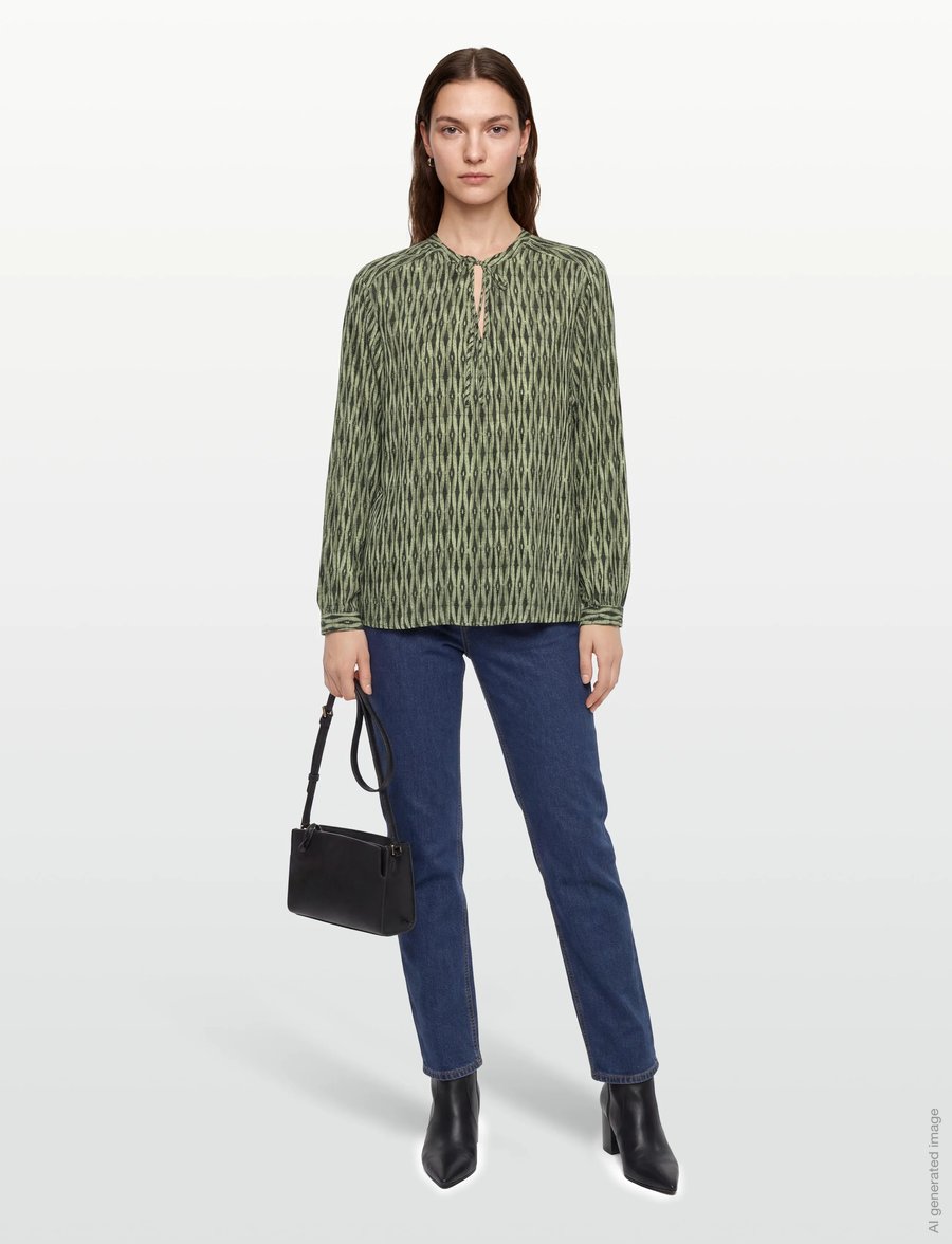 FREE/QUENT - Blouse - langärmelige blusen - deep lichen green w. black - 0