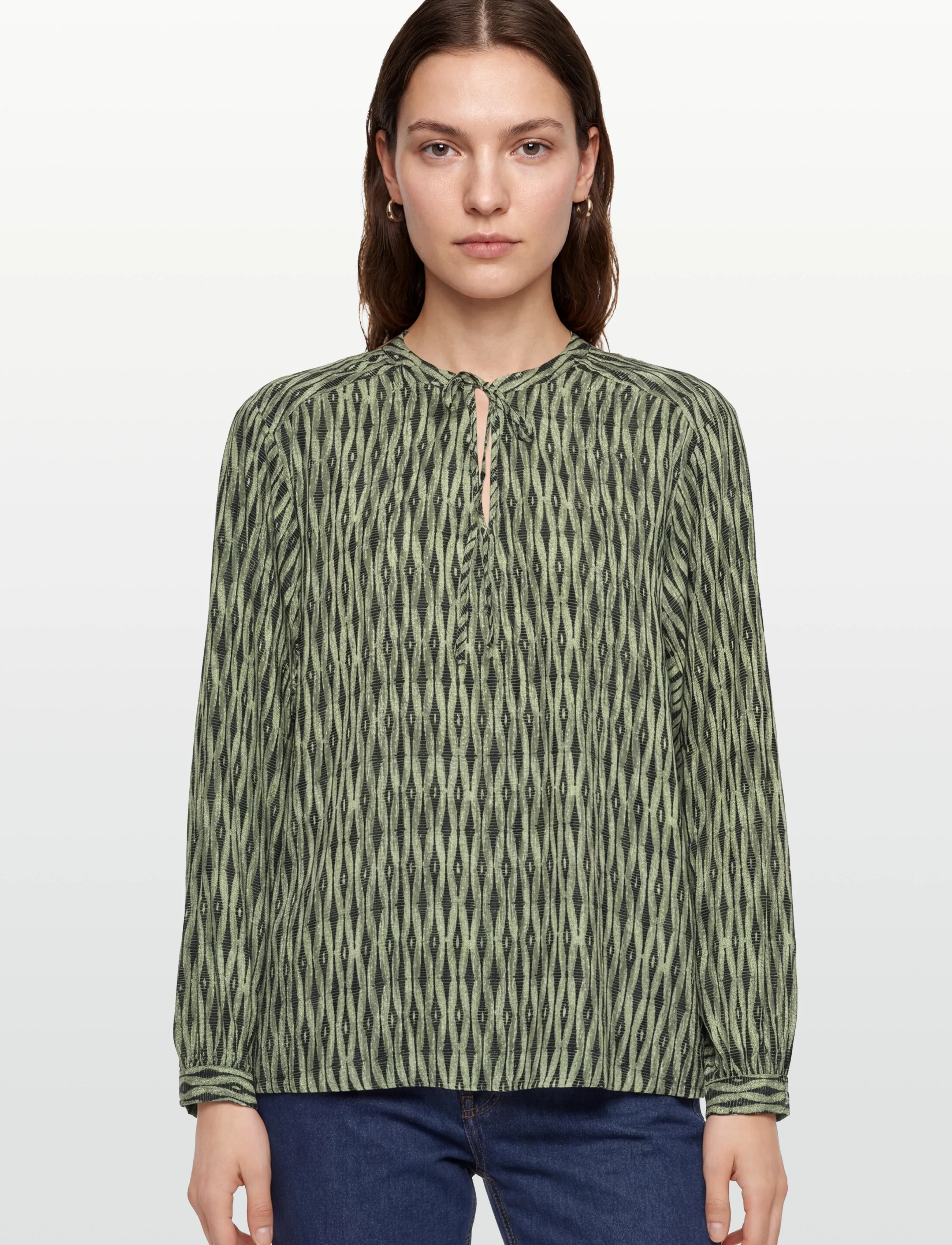 FREE/QUENT - Blouse  - blouses met lange mouwen - deep lichen green w. black - 3
