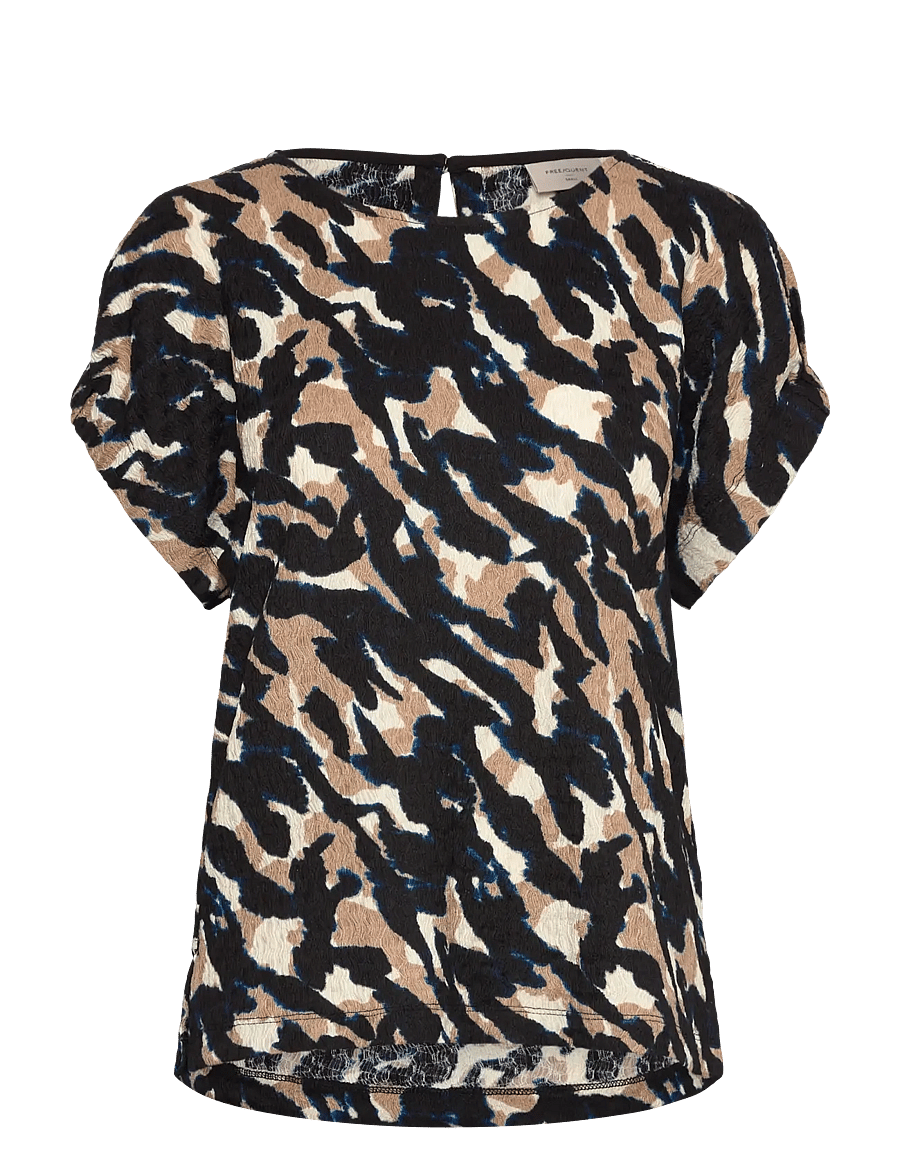 FREE/QUENT - FQNALIA-BLOUSE - blūzes ar īsām piedurknēm - black w. silver mink - 0