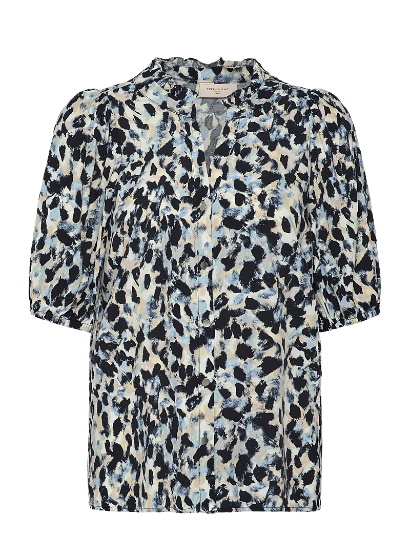 FREE/QUENT - Shirt - blouses à manches courtes - chambray blue w. black - 1