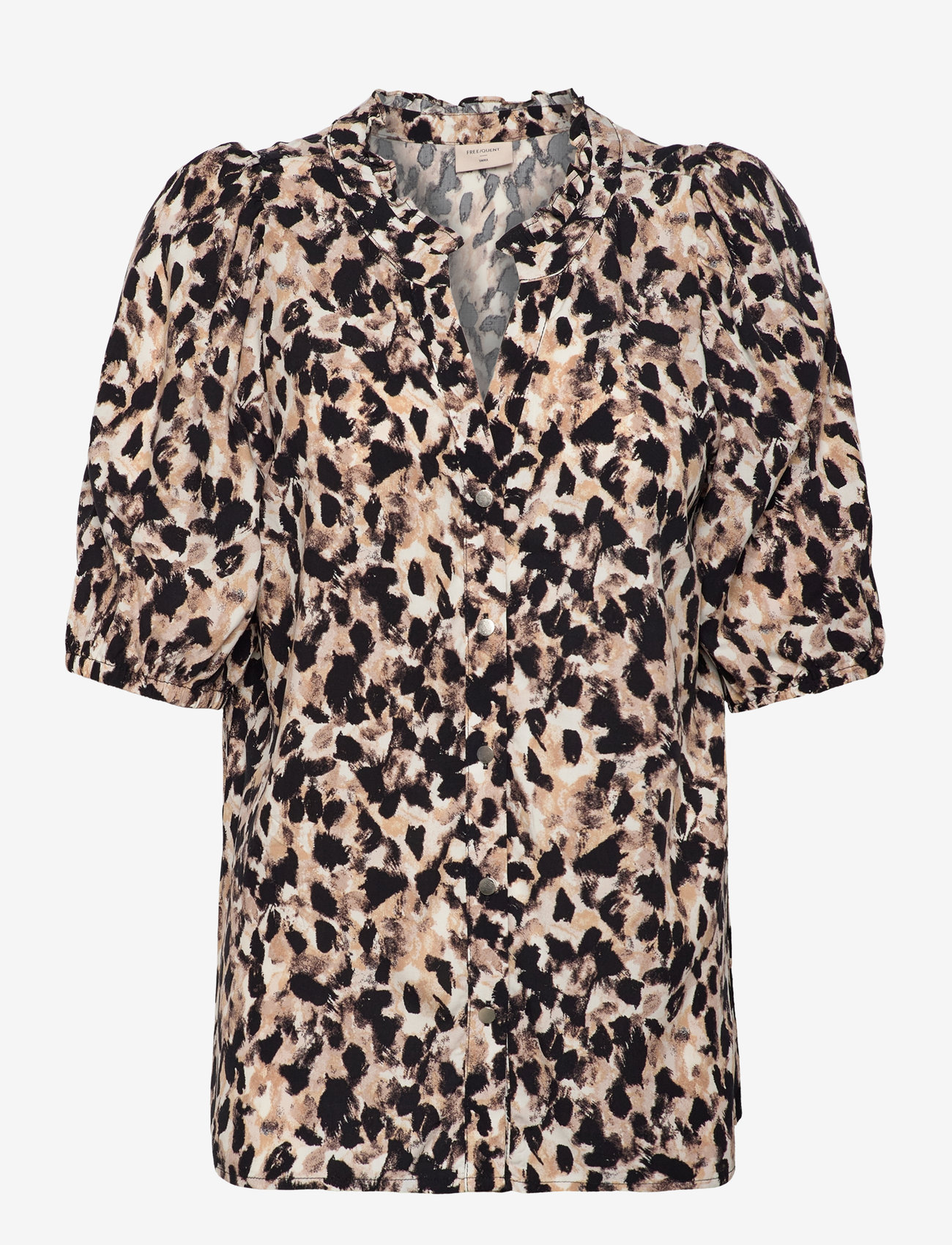 FREE/QUENT - Shirt  - kortærmede bluser - simply taupe w. black - 0