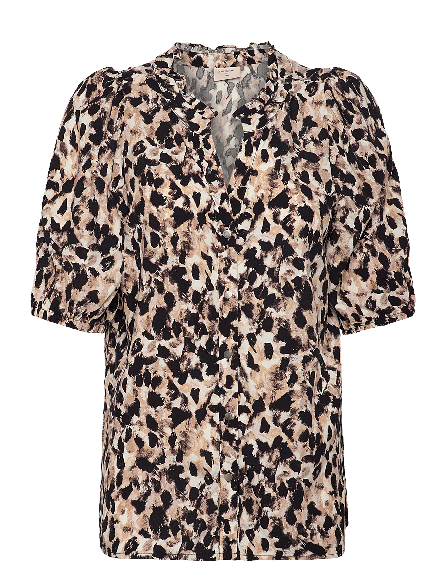 FREE/QUENT - Shirt - kortärmade blusar - simply taupe w. black - 0