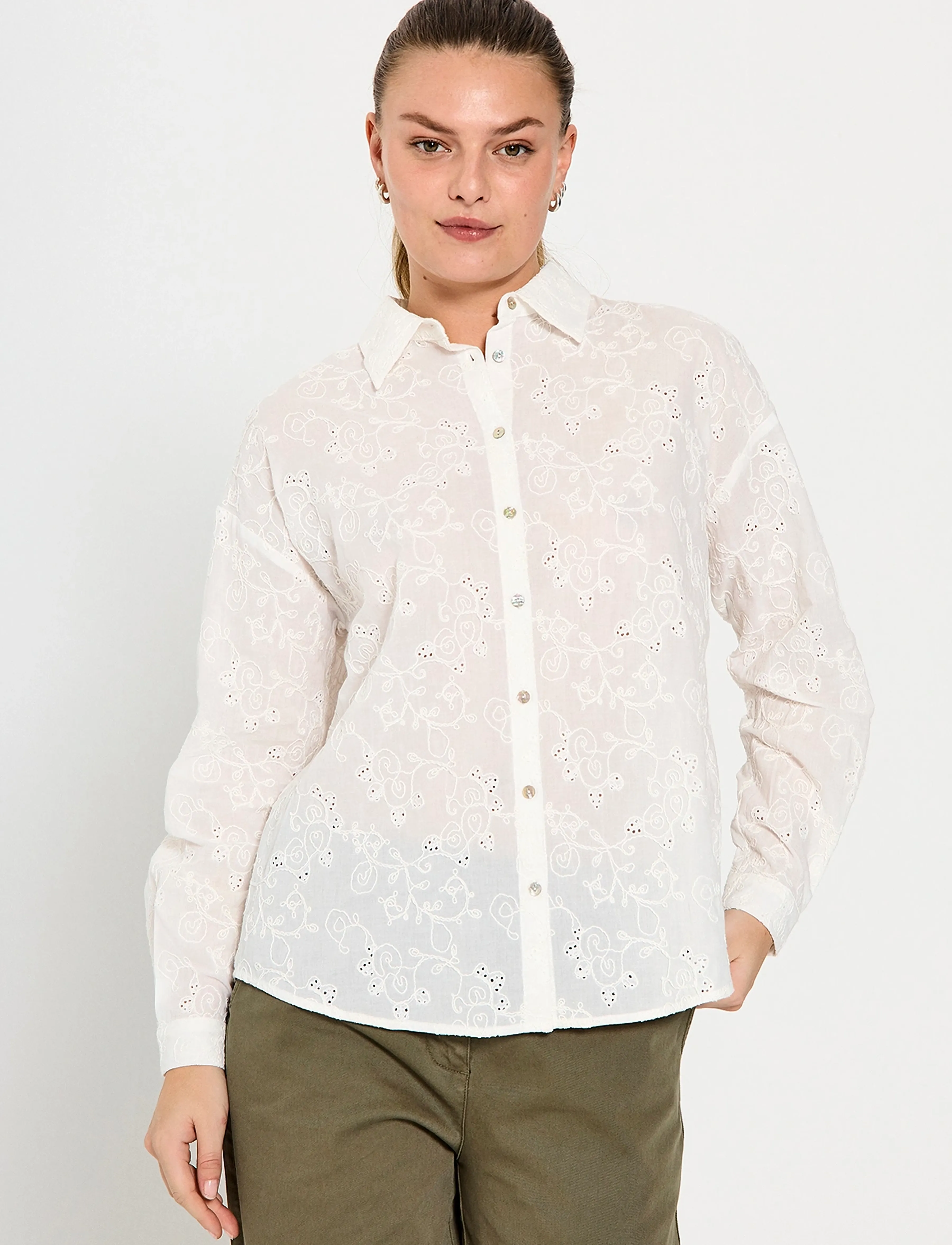 FREE/QUENT FQUNIQUA-SHIRT - Langermede skjorter - STAR OFF-WHITE / white