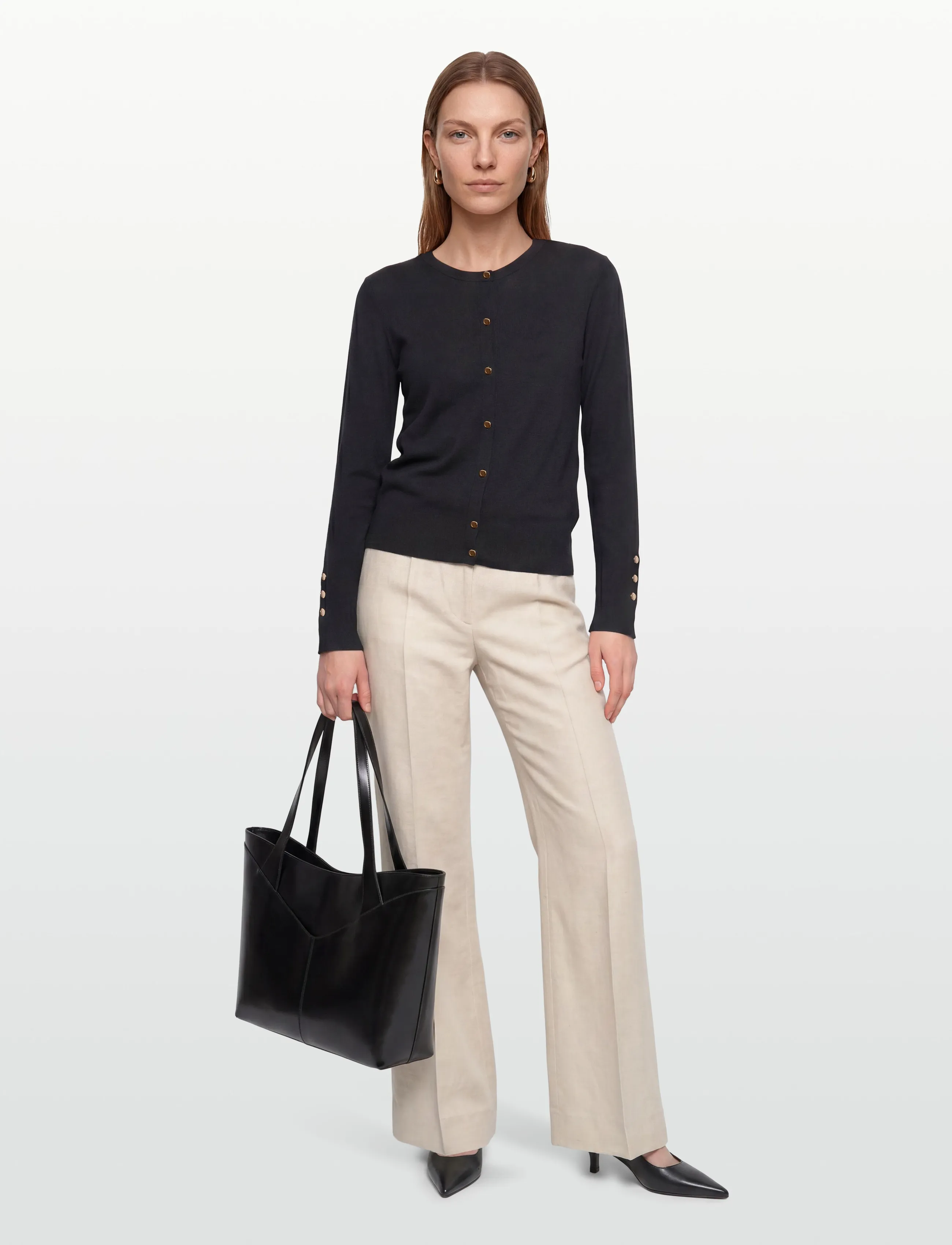 FREE/QUENT Fqkatie-Cardigan, Kvinder, Finstrikket Rund Hals Cardigan, Sort, Str: L