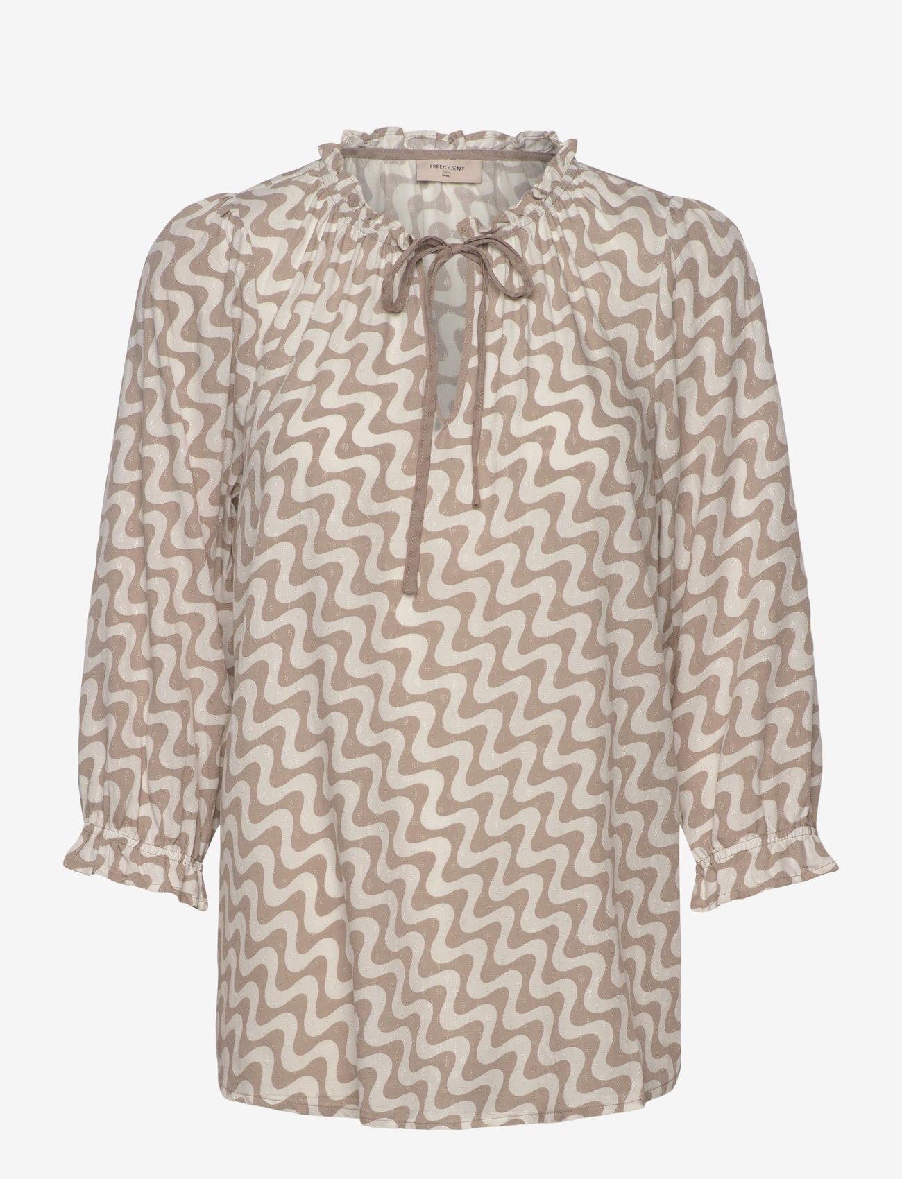 FREE/QUENT - Blouse - kortärmade blusar - star off-white w. simply taupe - 0