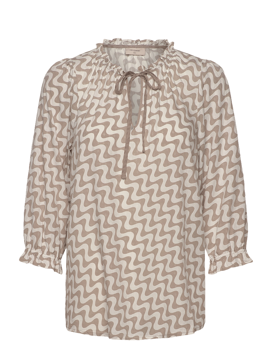 FREE/QUENT - Blouse - short-sleeved blouses - star off-white w. simply taupe - 0