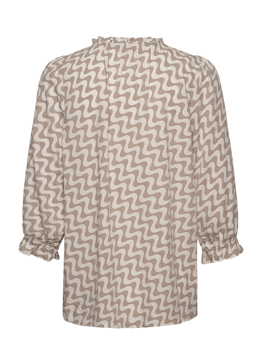 FREE/QUENT - Blouse - short-sleeved blouses - star off-white w. simply taupe - 1