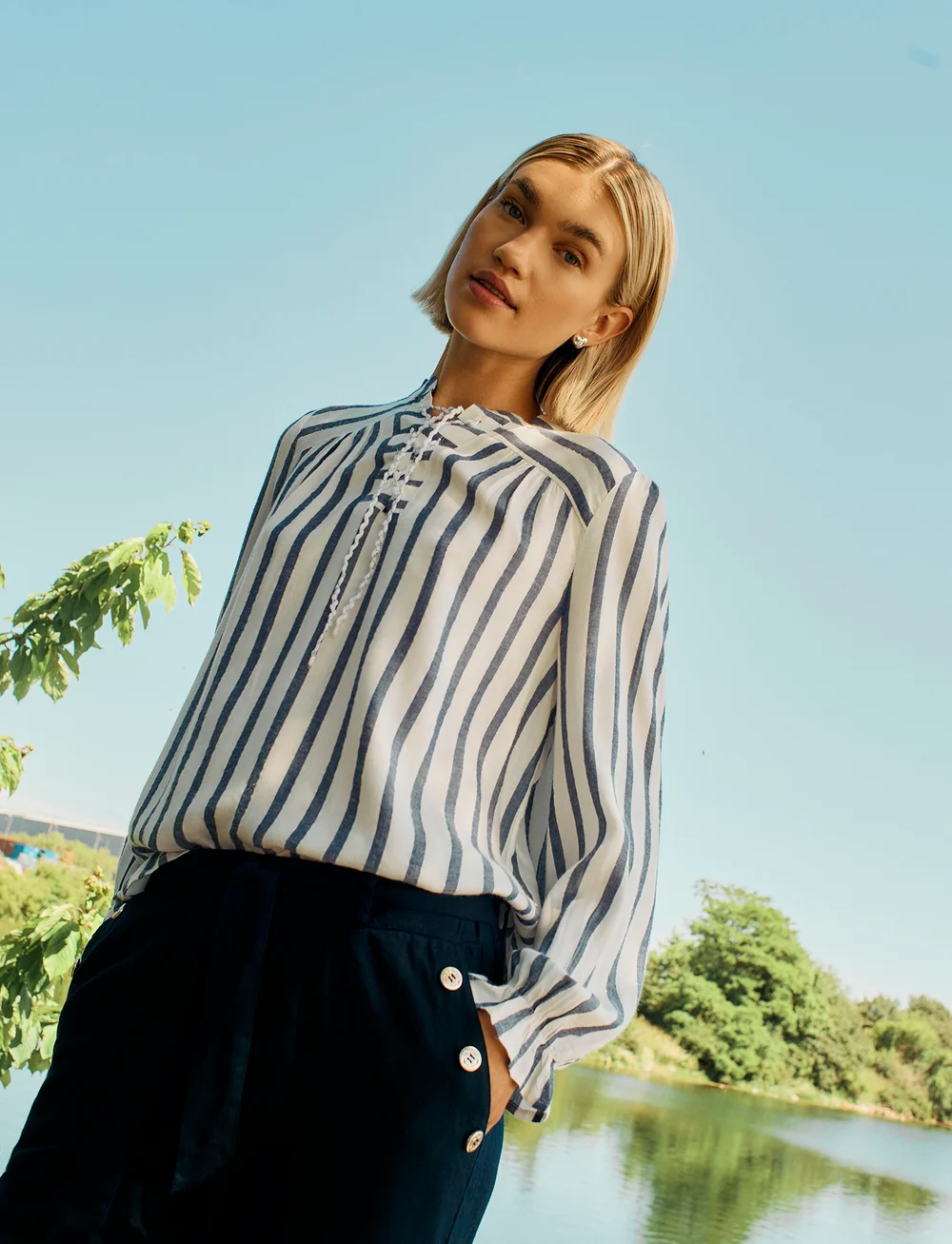 FREE/QUENT - Pants - linased püksid - navy blazer - 3