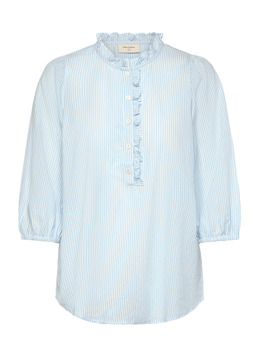 FREE/QUENT - FQROLLY-BLOUSE - pikkade varrukatega pluusid - chambray blue w star off-white - 1