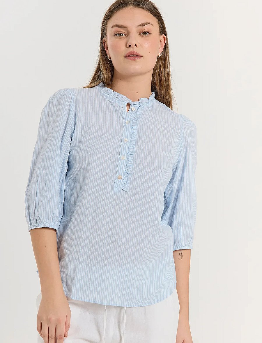 FREE/QUENT - FQROLLY-BLOUSE - pikkade varrukatega pluusid - chambray blue w star off-white - 0
