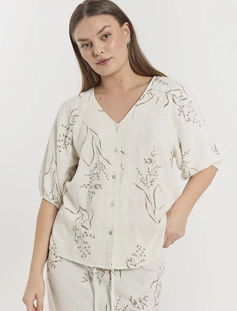 FREE/QUENT - FQLALUNA-BLOUSE - kortärmade blusar - brilliant white w deep l green - 3