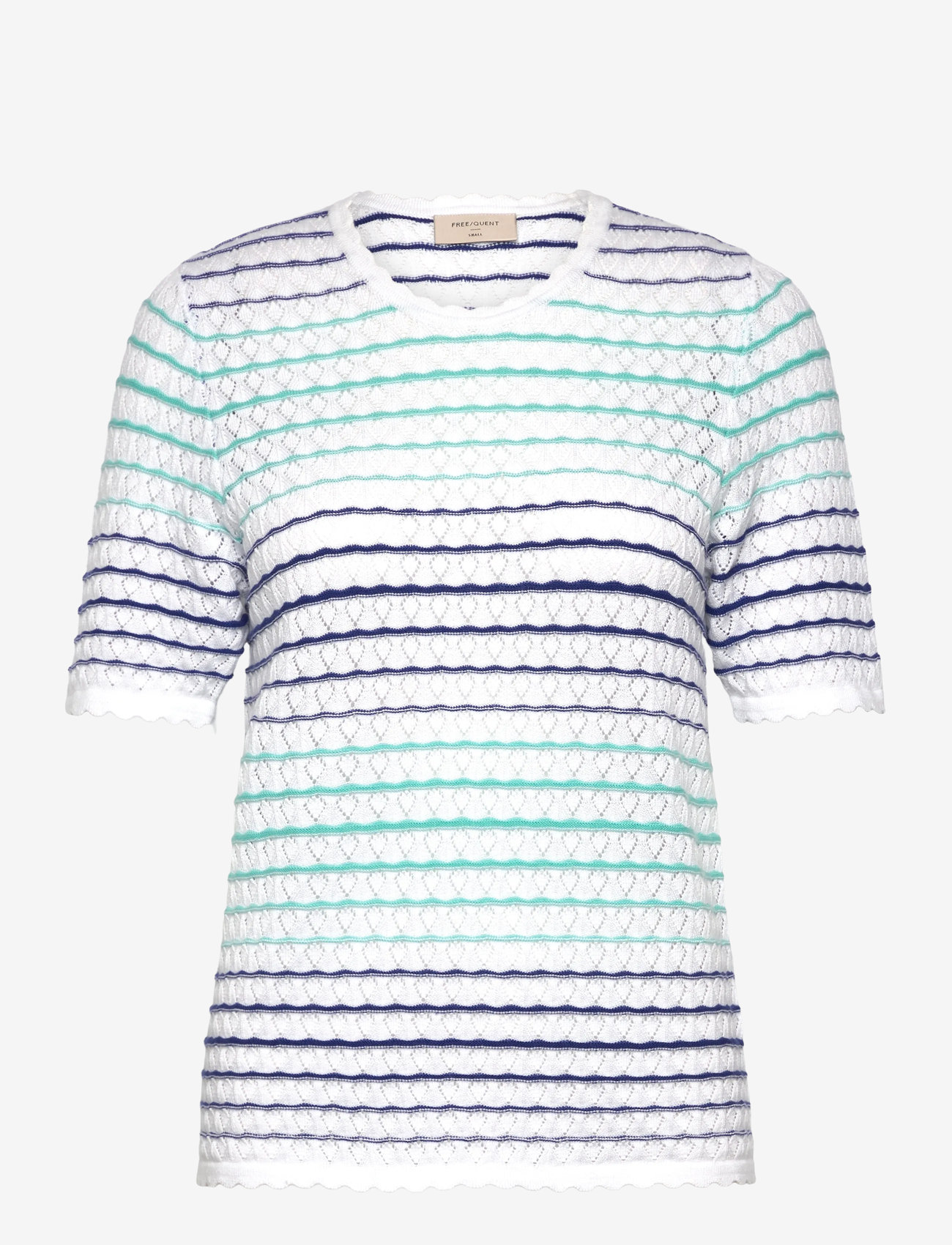 FREE/QUENT - Pullover from Freequent in a soft material with a knitted pattern and stripes. T - stickade tröjor - brilliant white w deep ultrama - 0