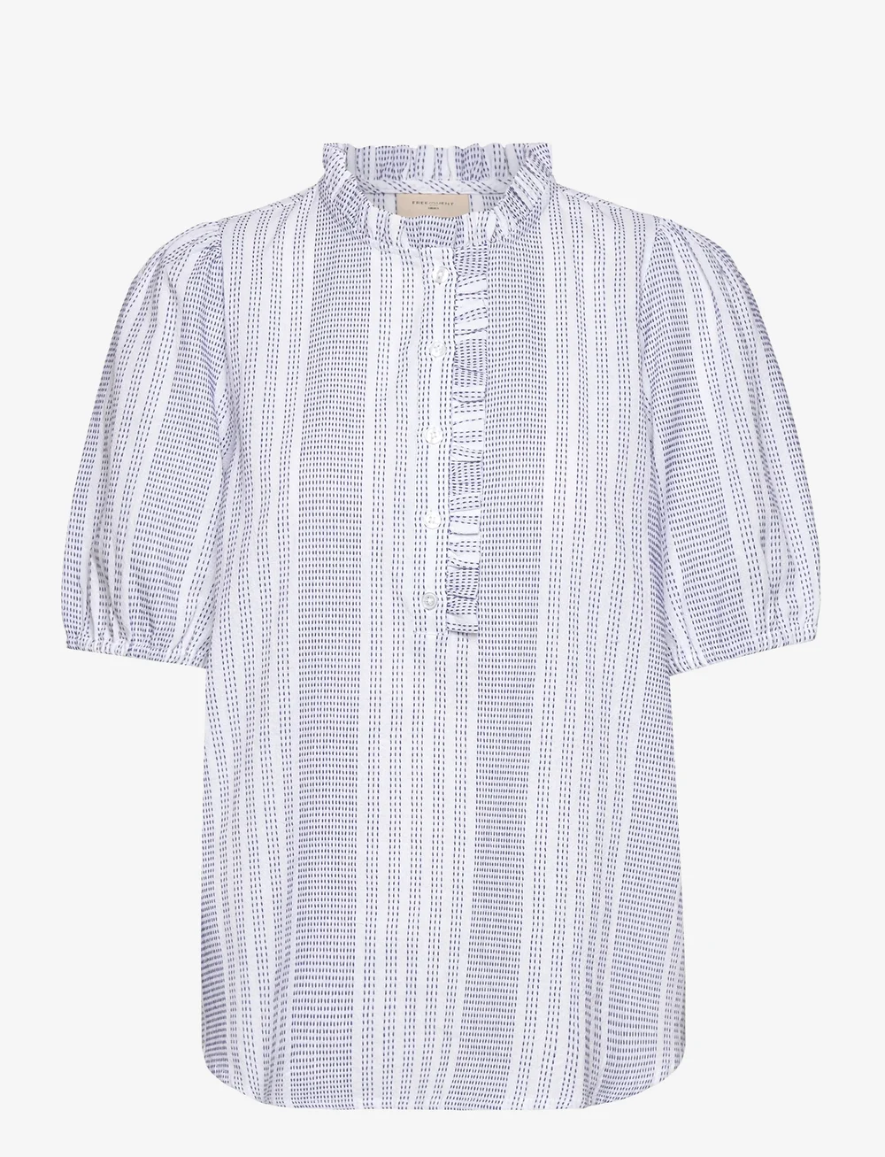 FREE/QUENT - Blouse from Freequent in a soft material with a striped print. The blouse has a - kurzämlige blusen - brilliant white w deep ultrama - 0