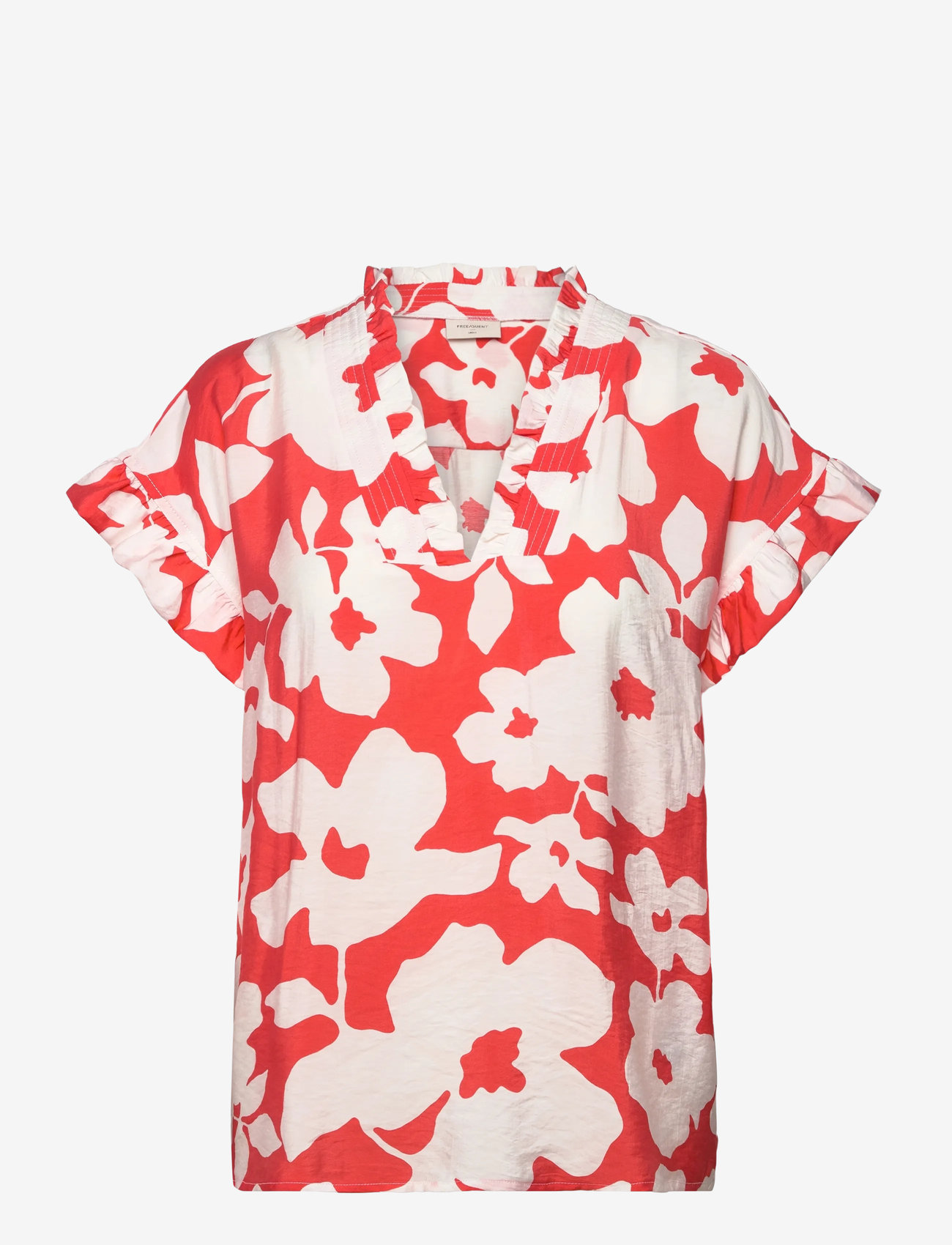 FREE/QUENT - Blouse - kortärmade skjortor - brilliant white w. hot coral - 0