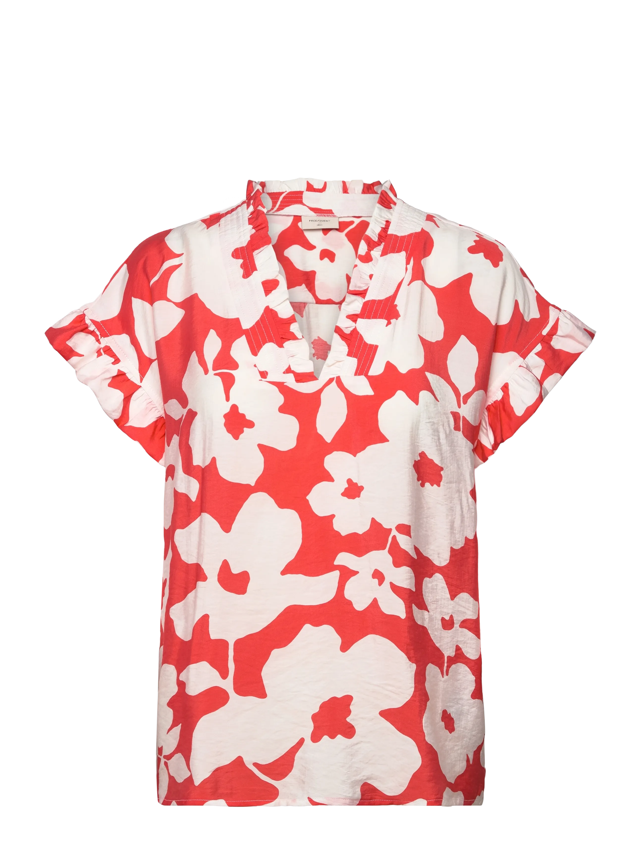 FREE/QUENT Blouse - Hemden - BRILLIANT WHITE W. HOT CORAL / red