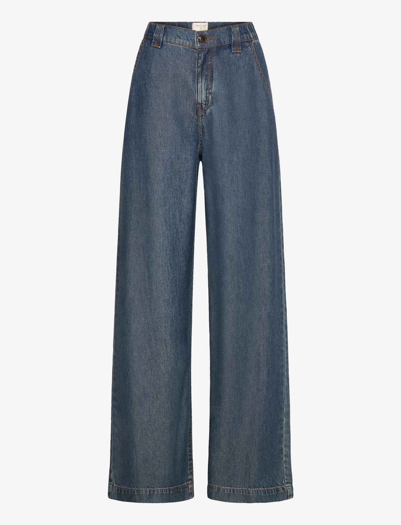 FREE/QUENT - Pants  - hosen mit weitem bein - medium blue denim - 1