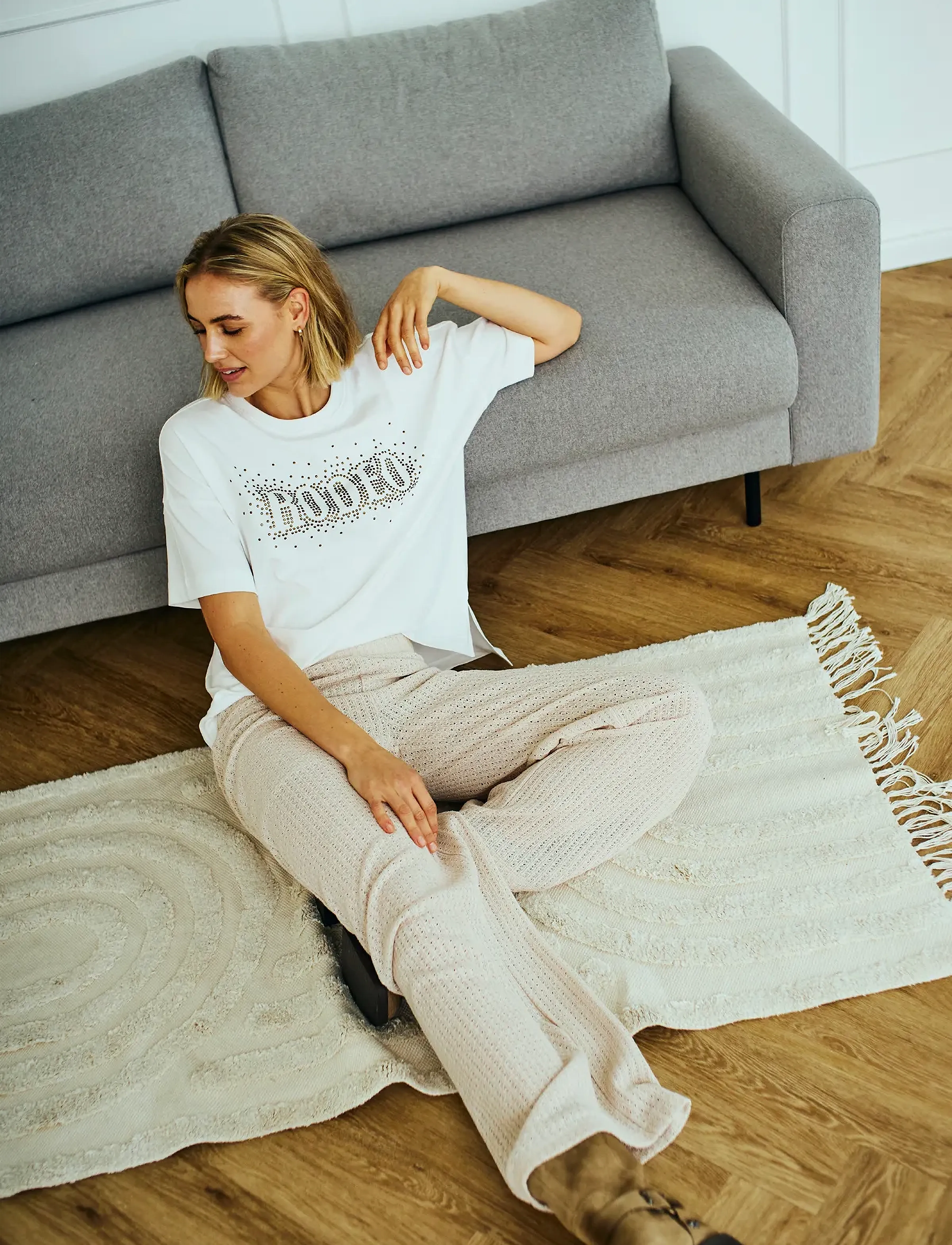FREE/QUENT Fqcarol-Tee, Kvinder, Nittet T-Shirt, Cream, Str: S/M