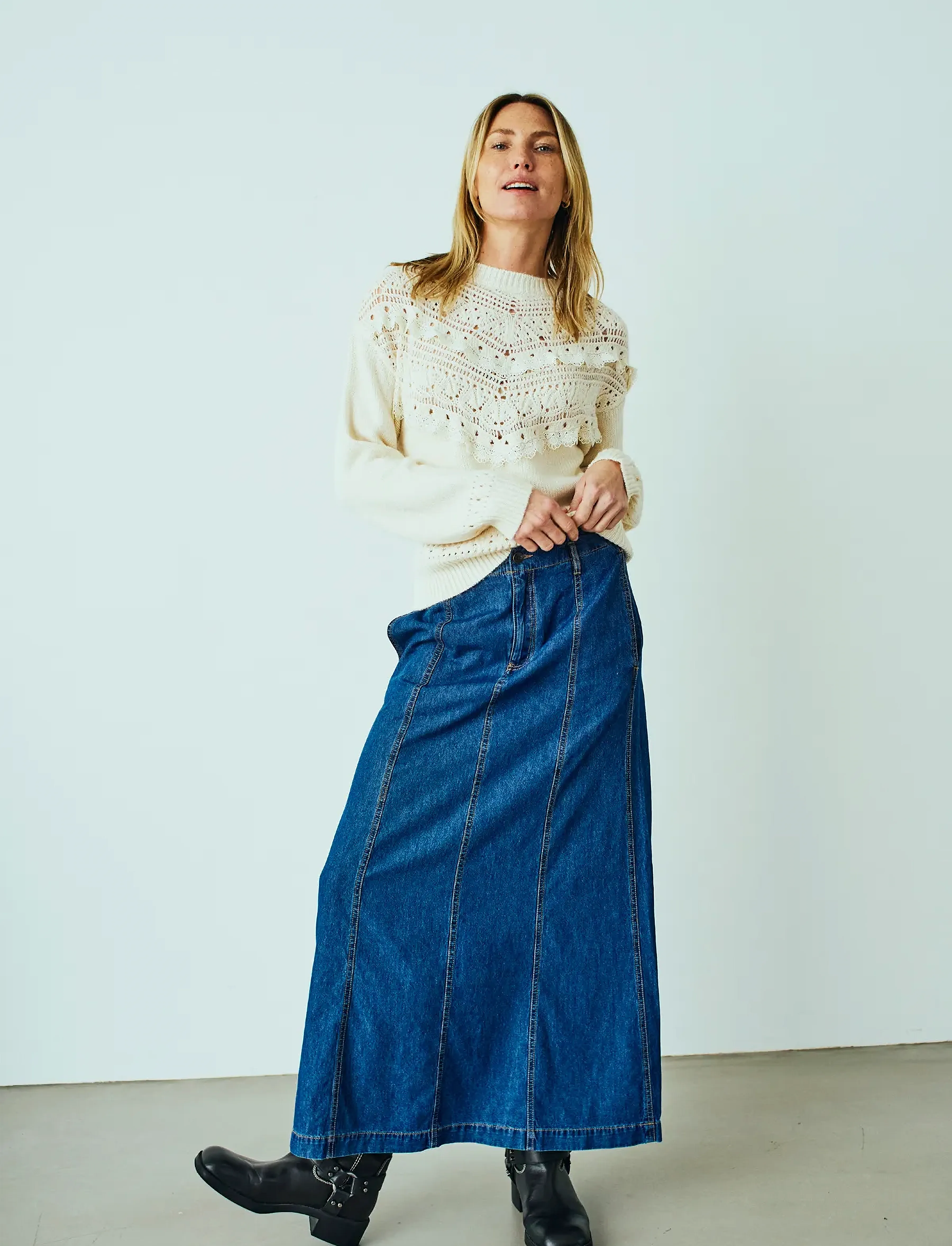 FREE/QUENT FQLISEA-SKIRT - Maxi nederdele - MEDIUM BLUE DENIM / blue