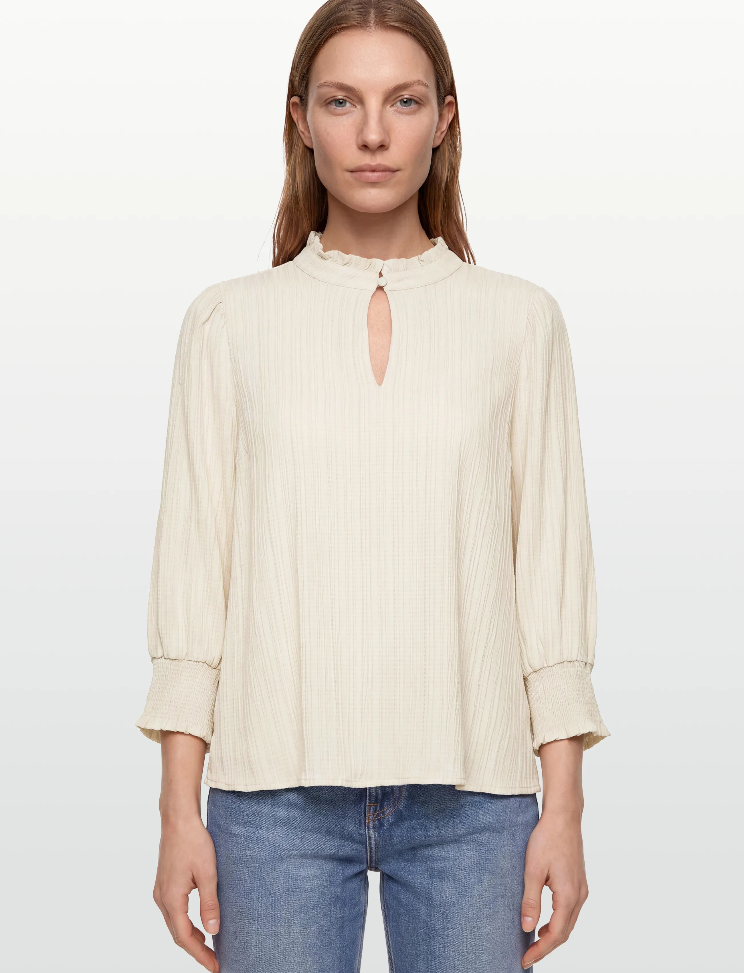 FREE/QUENT - Blouse from Freequent in a light material of recycled polyester with a fine text - langärmelige blusen - moonbeam - 3