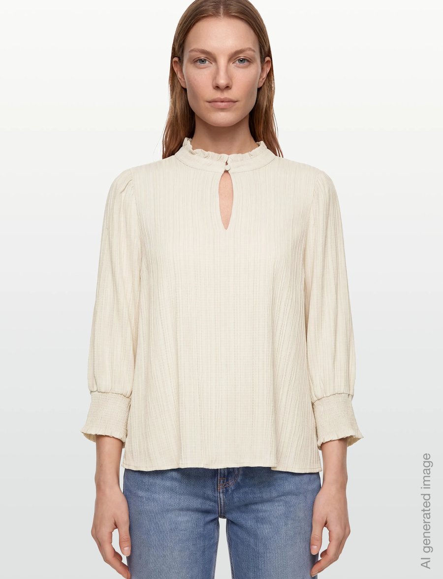 FREE/QUENT - Blouse from Freequent in a light material of recycled polyester with a fine text - langärmelige blusen - moonbeam - 3