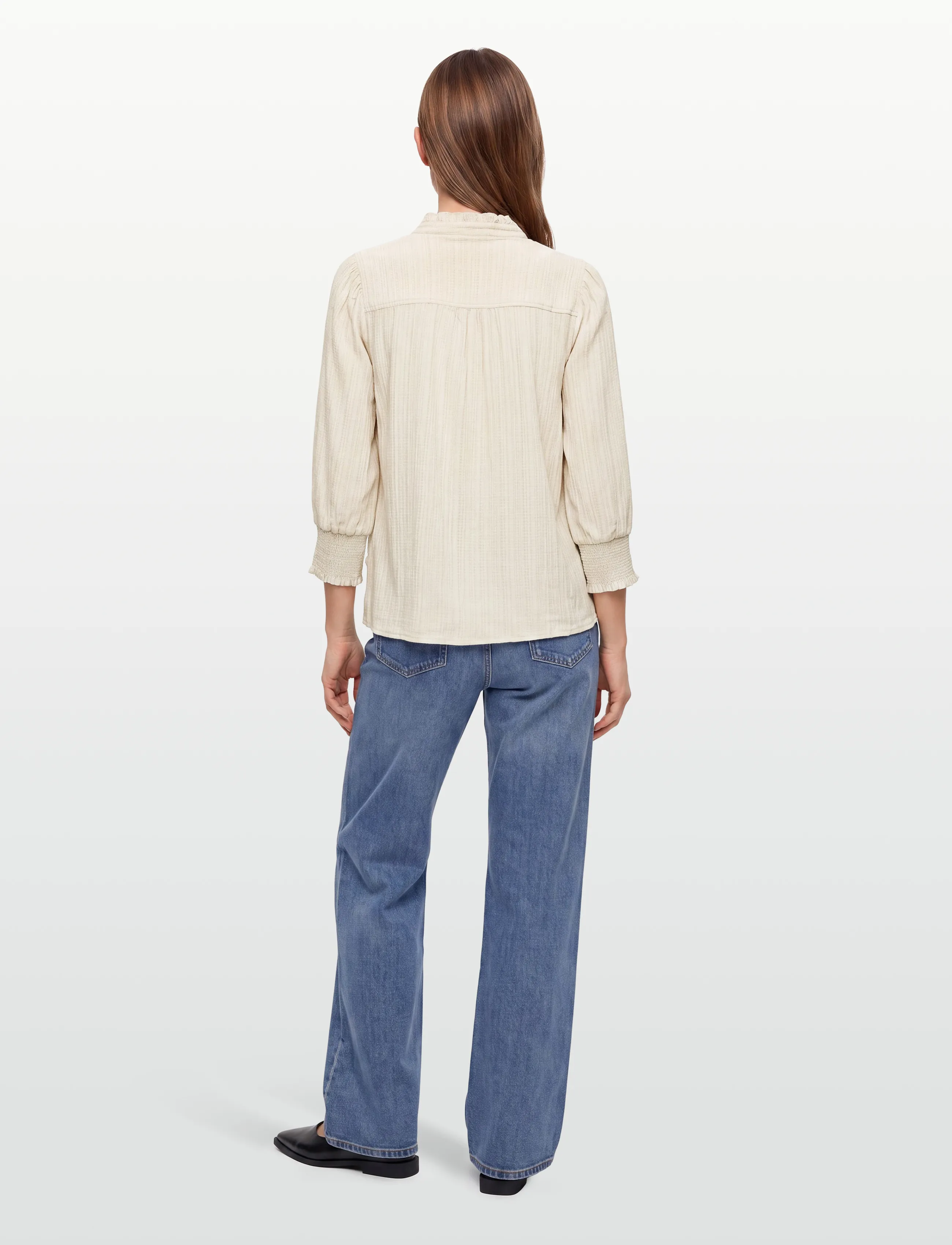 FREE/QUENT - Blouse from Freequent in a light material of recycled polyester with a fine text - langärmelige blusen - moonbeam - 4