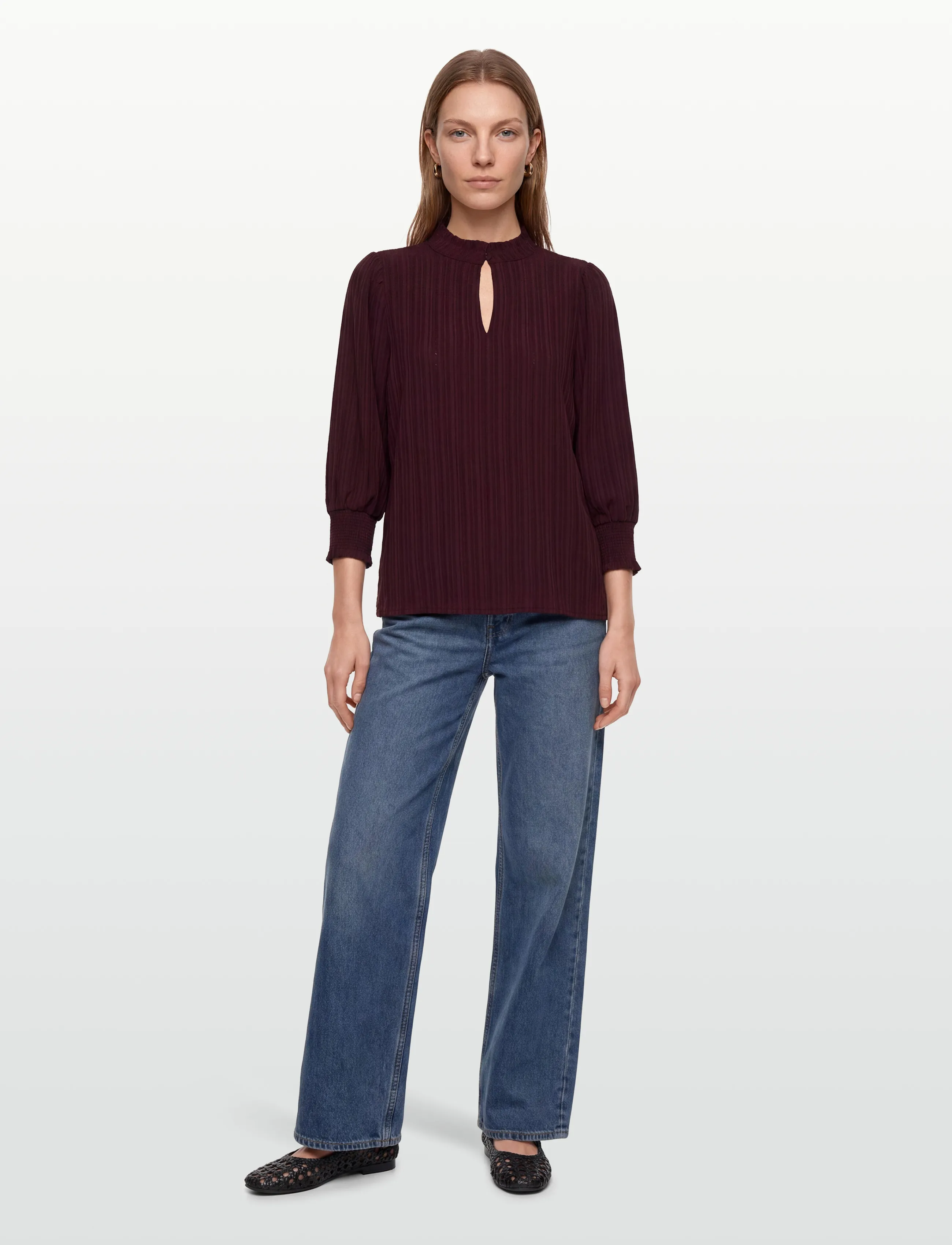 FREE/QUENT - Blouse from Freequent in a light material of recycled polyester with a fine text - pikkade varrukatega pluusid - port royale - 0
