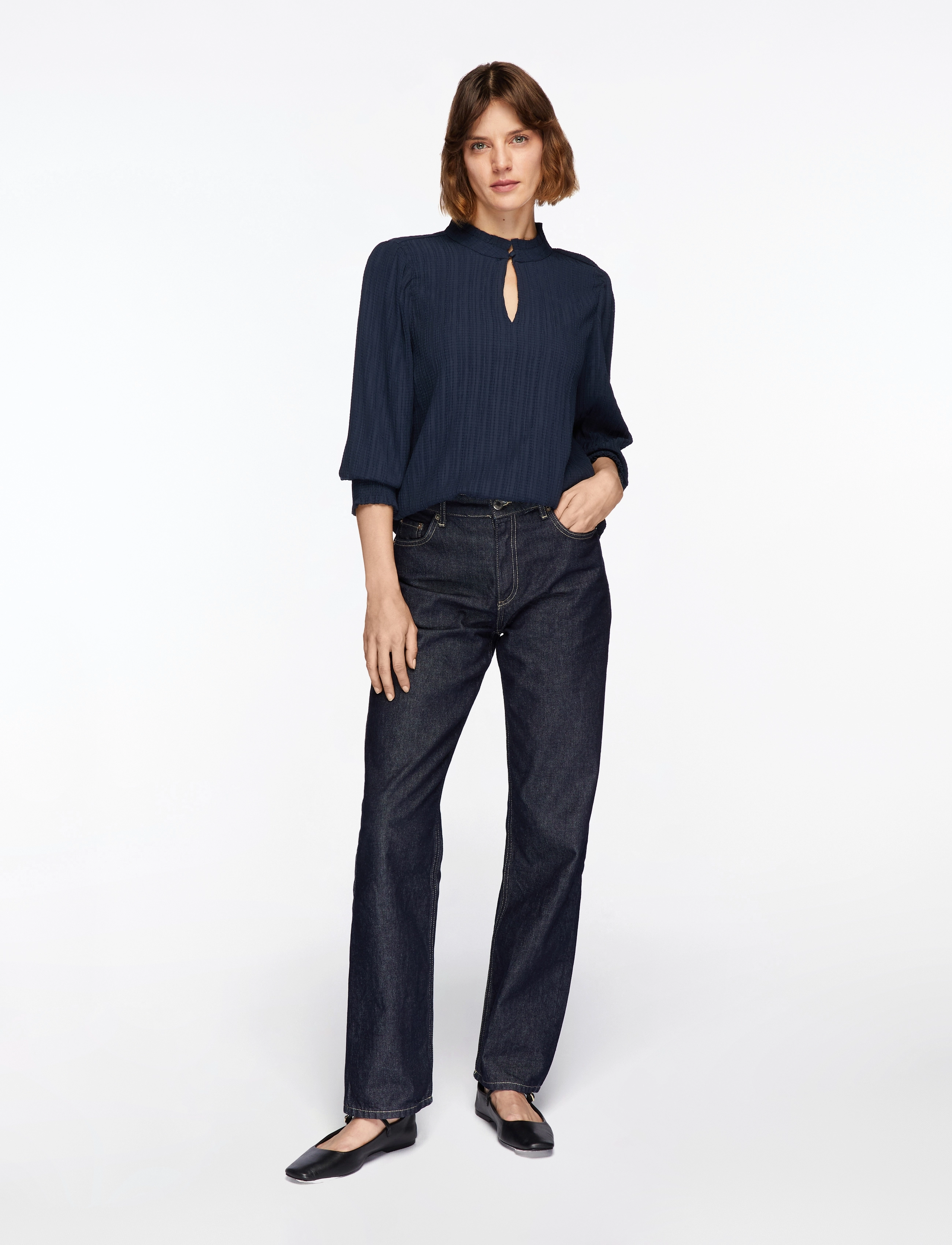 FREE/QUENT - Blouse from Freequent in a light material of recycled polyester with a fine text - langærmede bluser - salute - 2