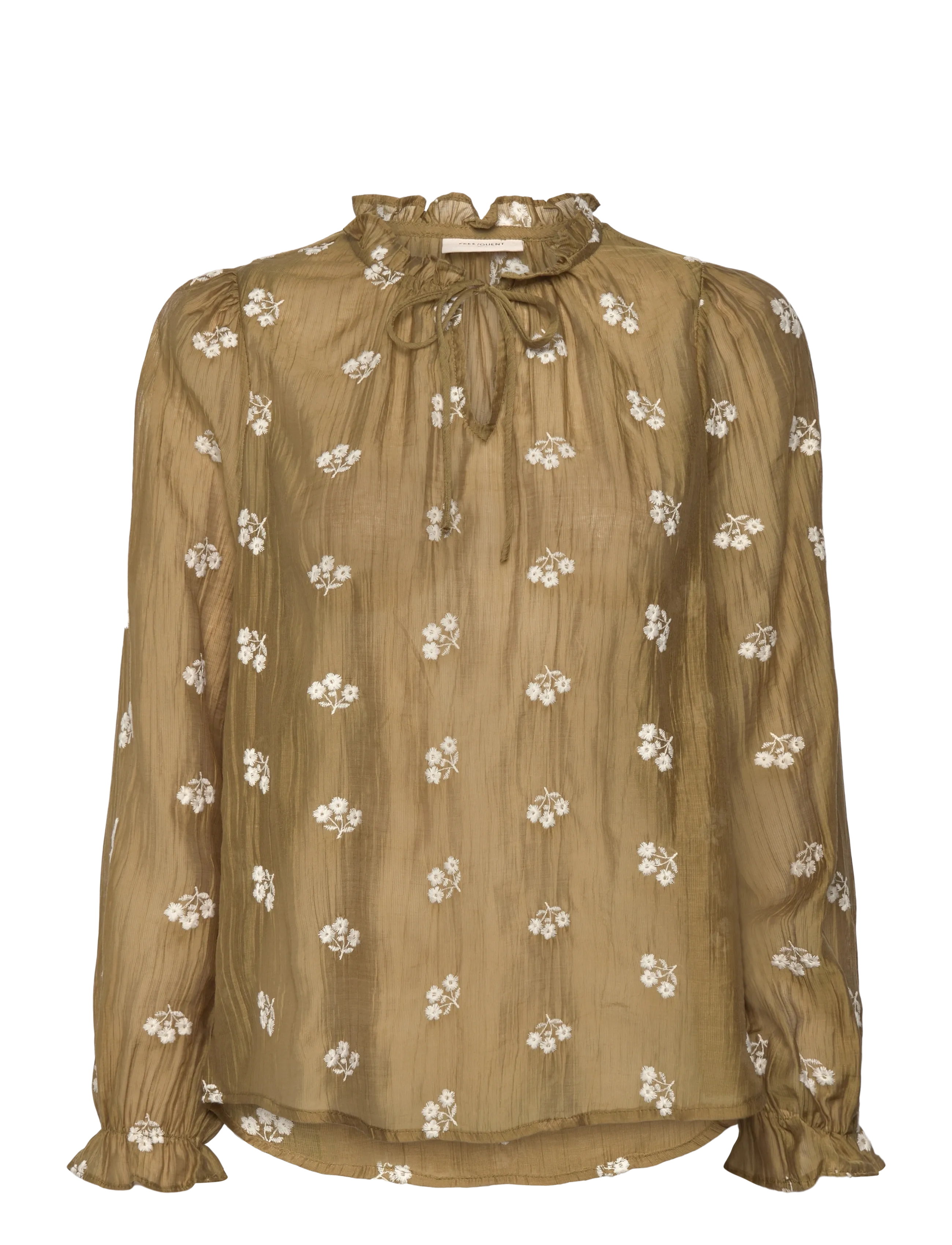 Blouse from Freequent in a light material with allover floral embroidery. In add - ANTIQUE BRONZE W. MOONBEAM
