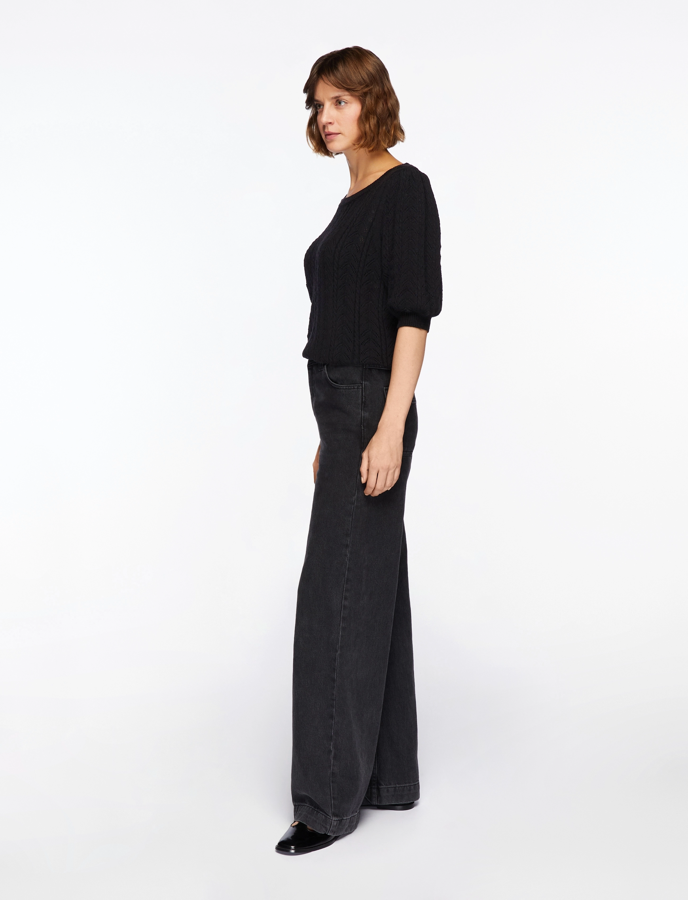 FREE/QUENT - Pullover from Freequent in a super soft material with an elegant hole pattern. T - blouses à manches courtes - black - 3