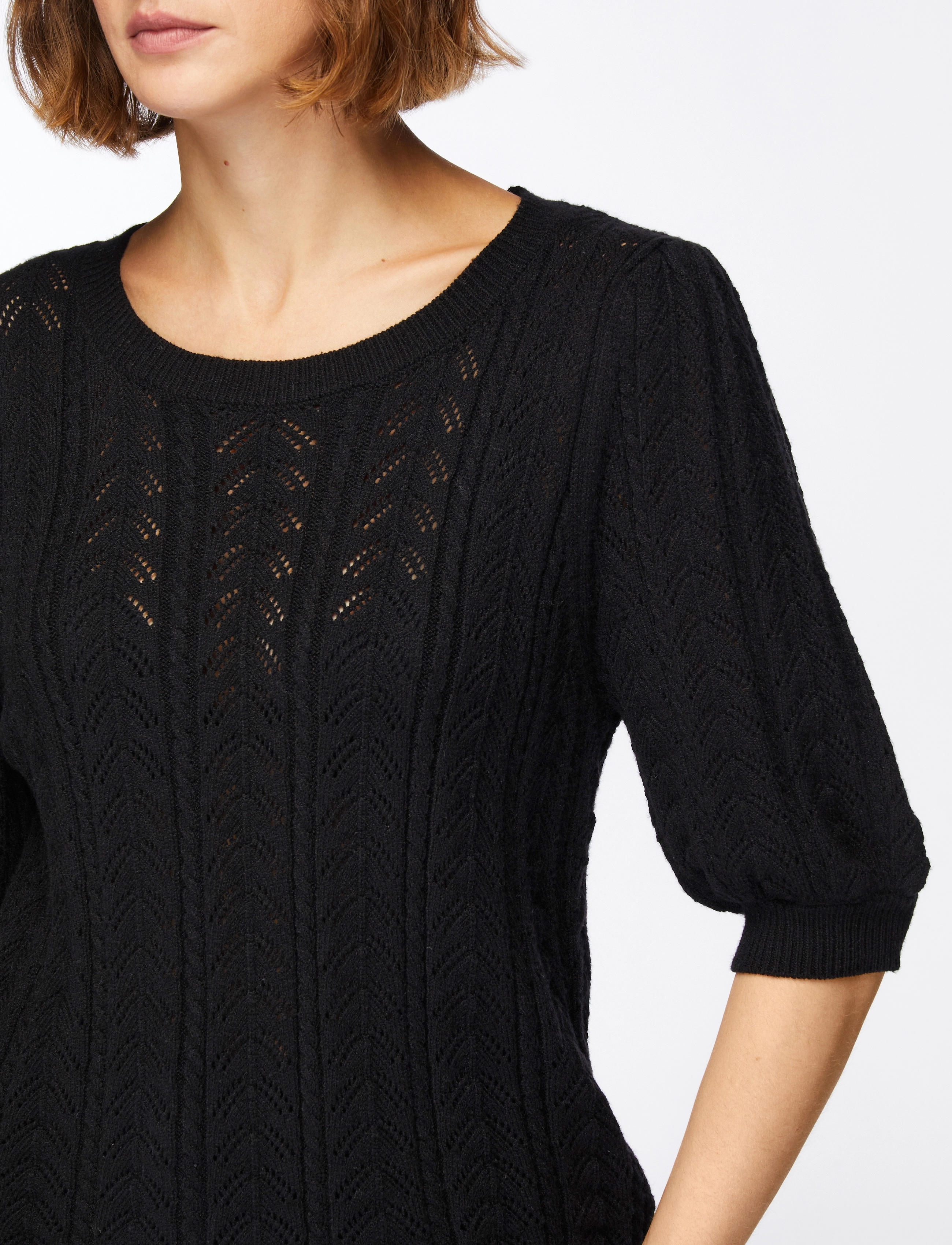 FREE/QUENT - Pullover from Freequent in a super soft material with an elegant hole pattern. T - blouses à manches courtes - black - 5