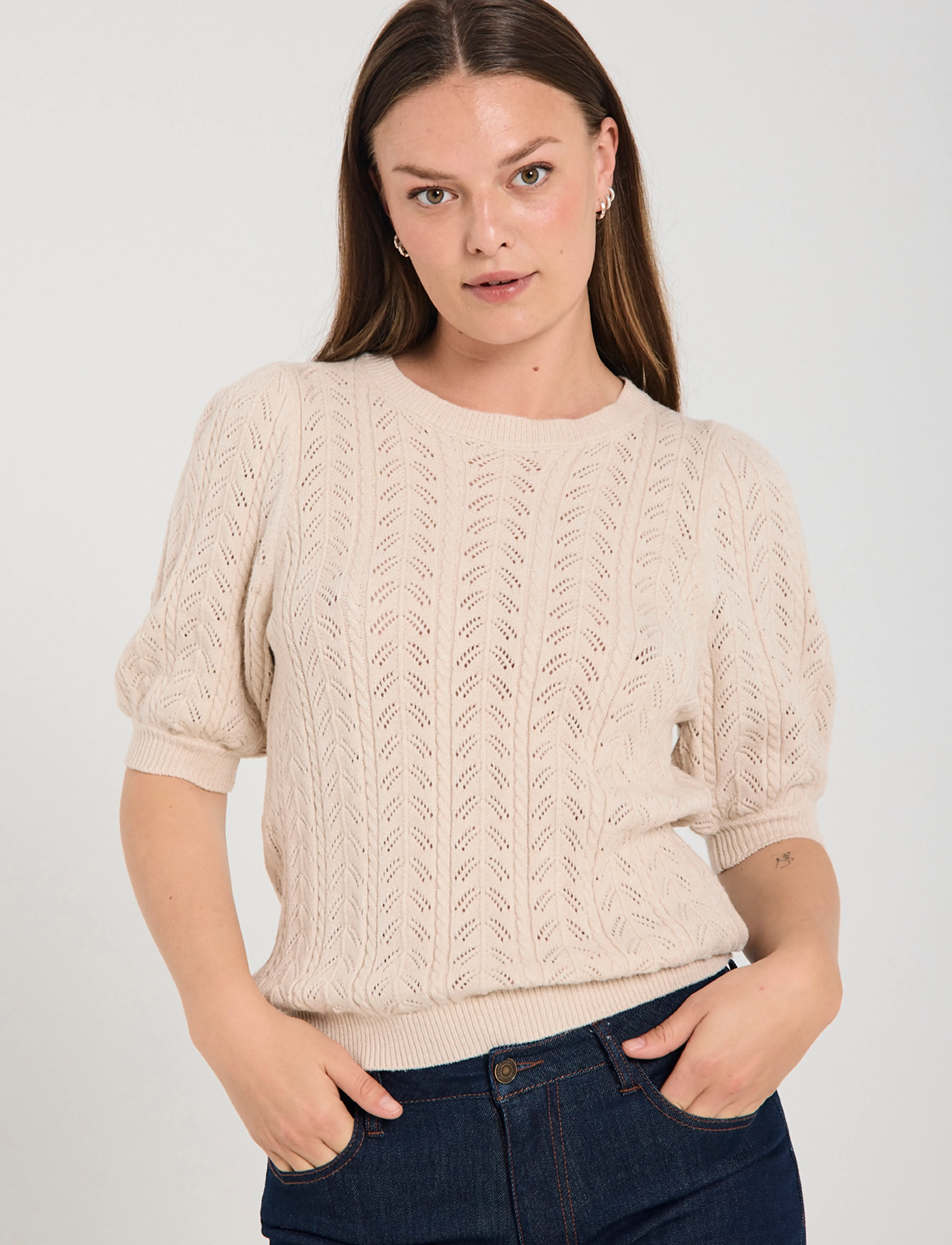 FREE/QUENT FQCLARRY-PULLOVER - Kortærmede bluser - MOONBEAM MELANGE / cream