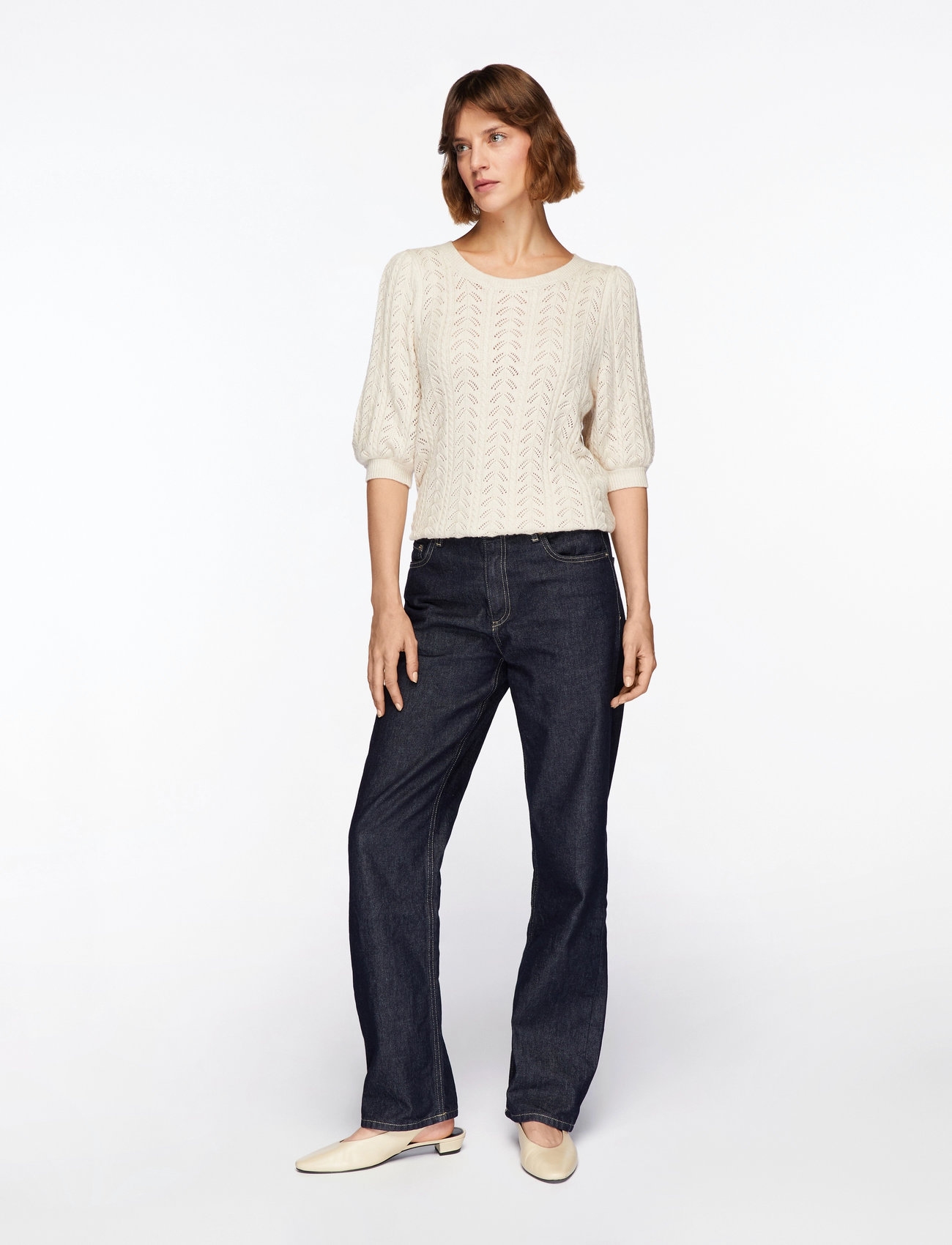 FREE/QUENT - Pullover from Freequent in a super soft material with an elegant hole pattern. T - kortærmede bluser - sand melange - 1