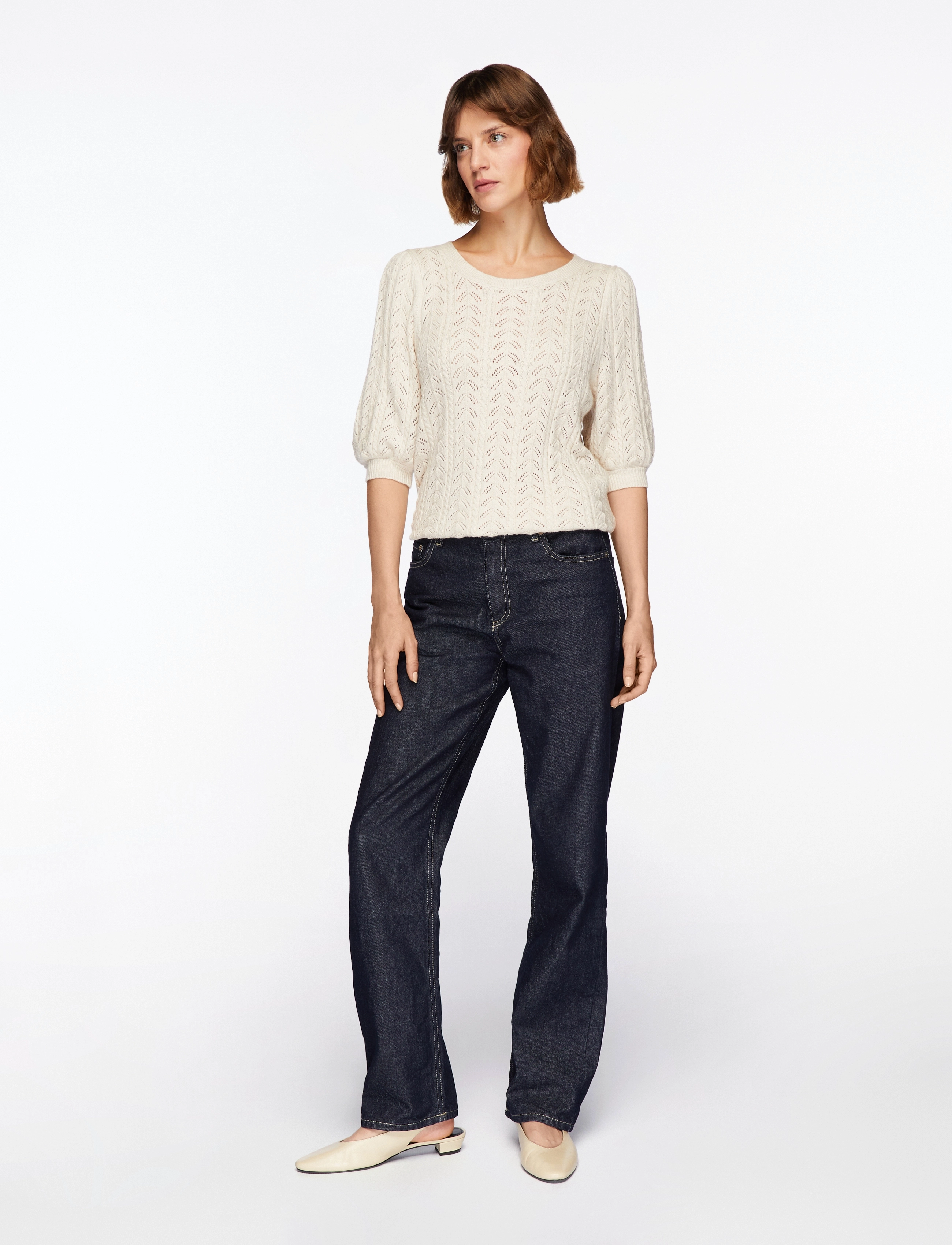 FREE/QUENT - Pullover from Freequent in a super soft material with an elegant hole pattern. T - kortärmade blusar - sand melange - 2
