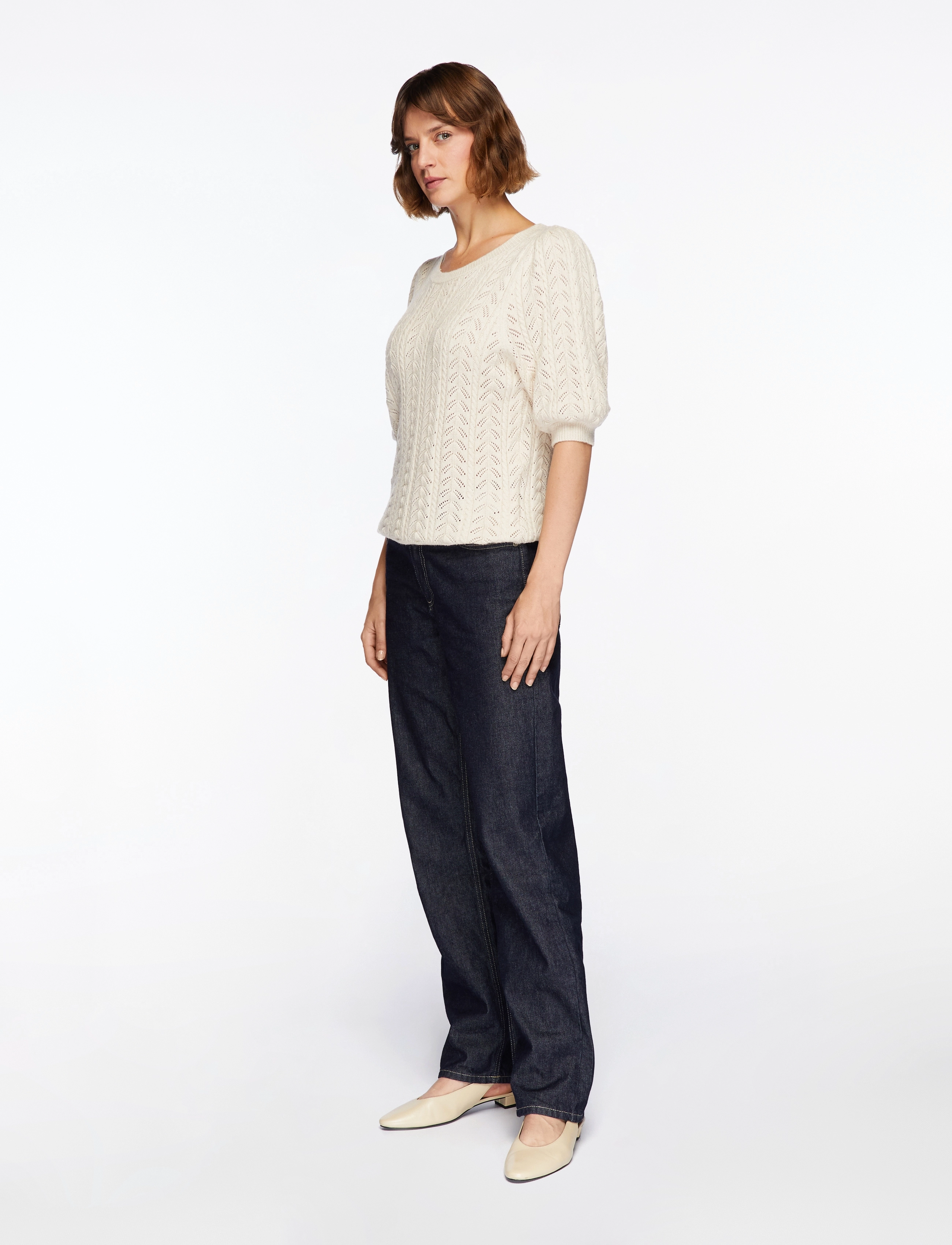 FREE/QUENT - Pullover from Freequent in a super soft material with an elegant hole pattern. T - kortärmade blusar - sand melange - 3