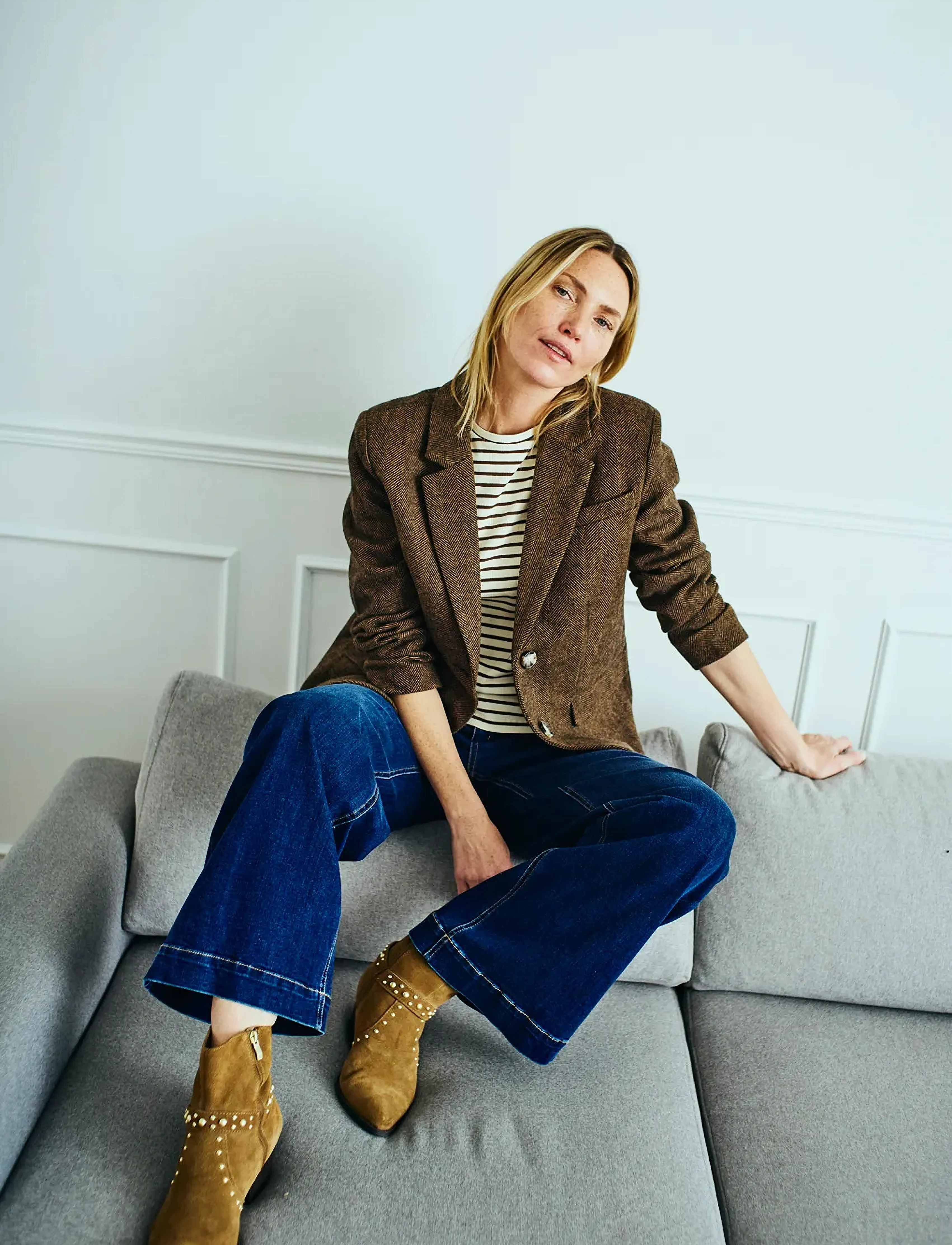 FREE/QUENT - Jacket from Freequent in a soft wool blend with an elegant herringbone pattern. - coffee bean w. black - 3