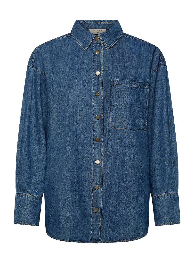 FREE/QUENT - Shirt from Freequent in a soft denim material. The shirt has a simple silhouette - denimskjorter - medium blue denim - 1