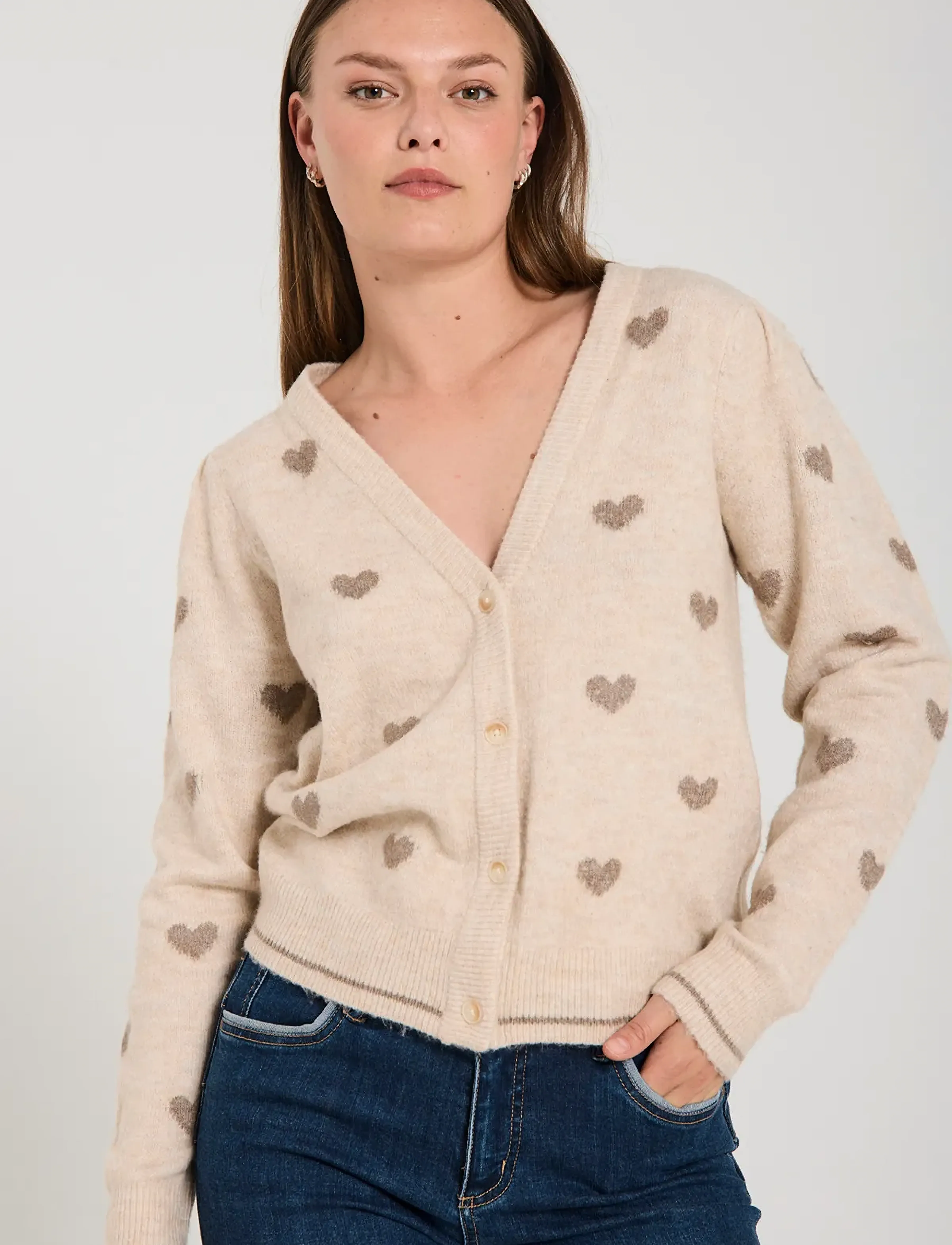 FREE/QUENT FQFAITH-CARDIGAN - T-shirts & Toppe - MOONBEAM MEL W DESERT T MEL / cream