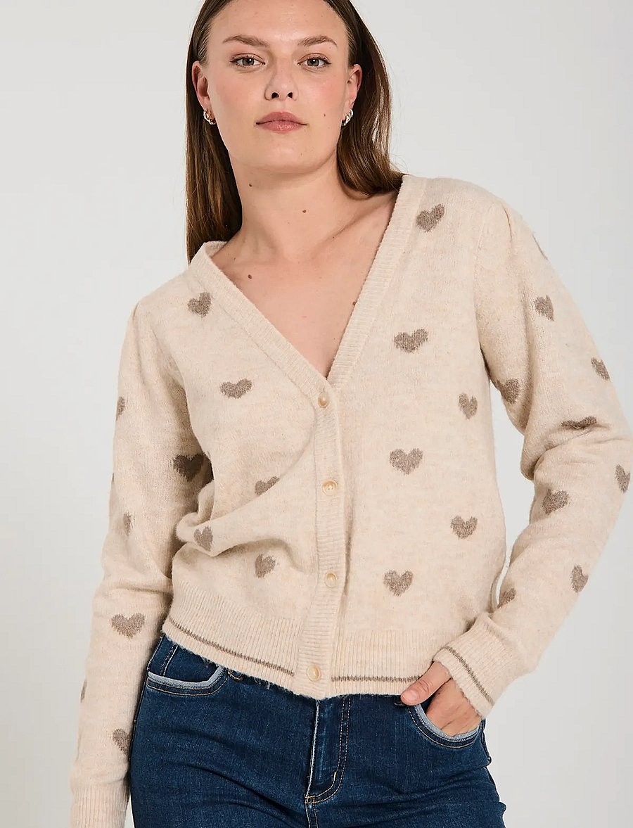 FREE/QUENT - FQFAITH-CARDIGAN - gilets - moonbeam mel w desert t mel - 0