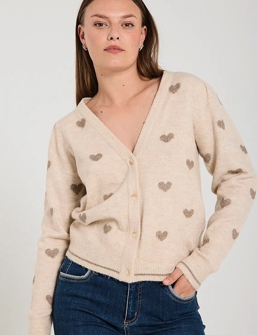 FREE/QUENT - FQFAITH-CARDIGAN - gilets - moonbeam mel w desert t mel - 3