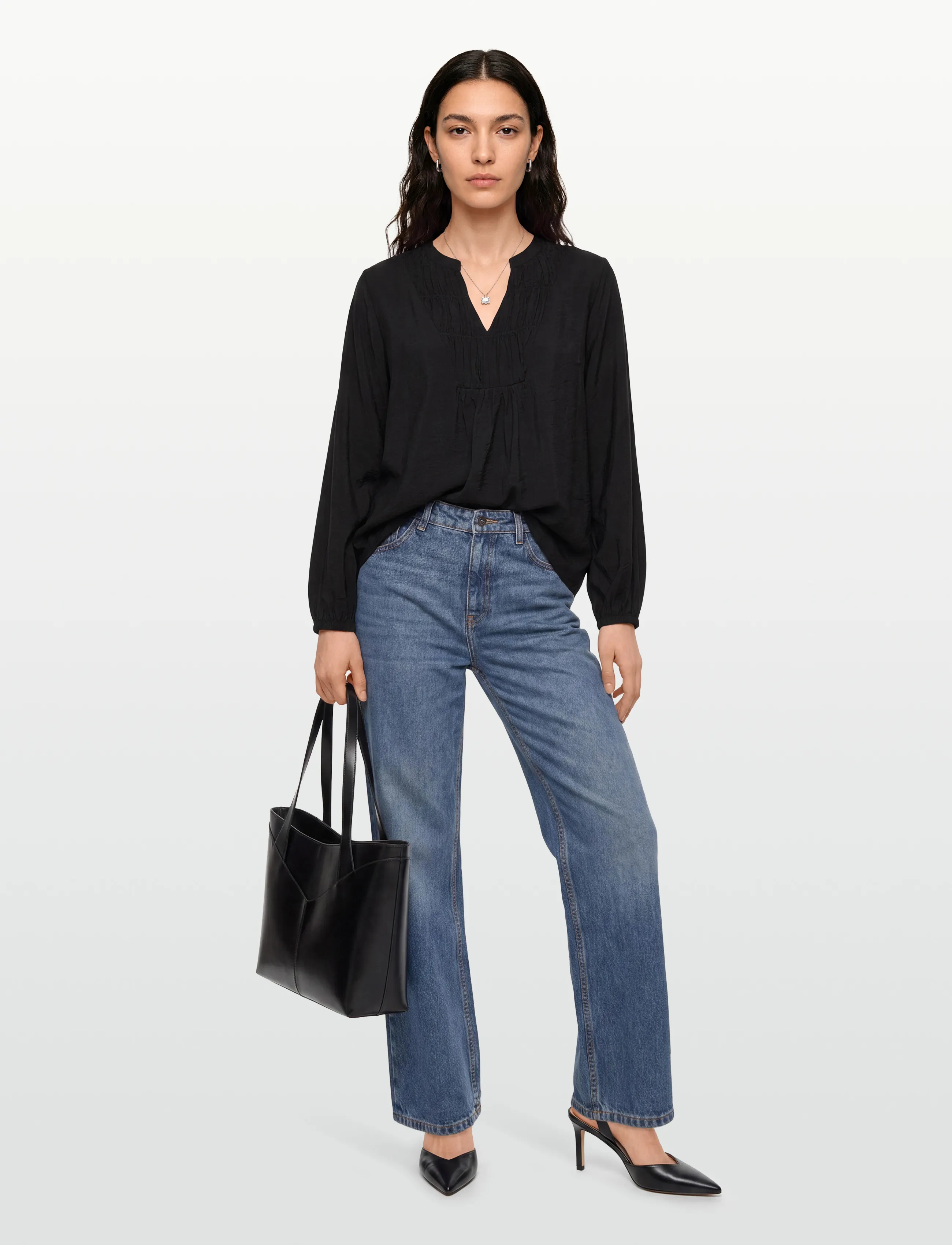FREE/QUENT Blouse, Kvinder, V-Hals Bluse, Sort, Str: S