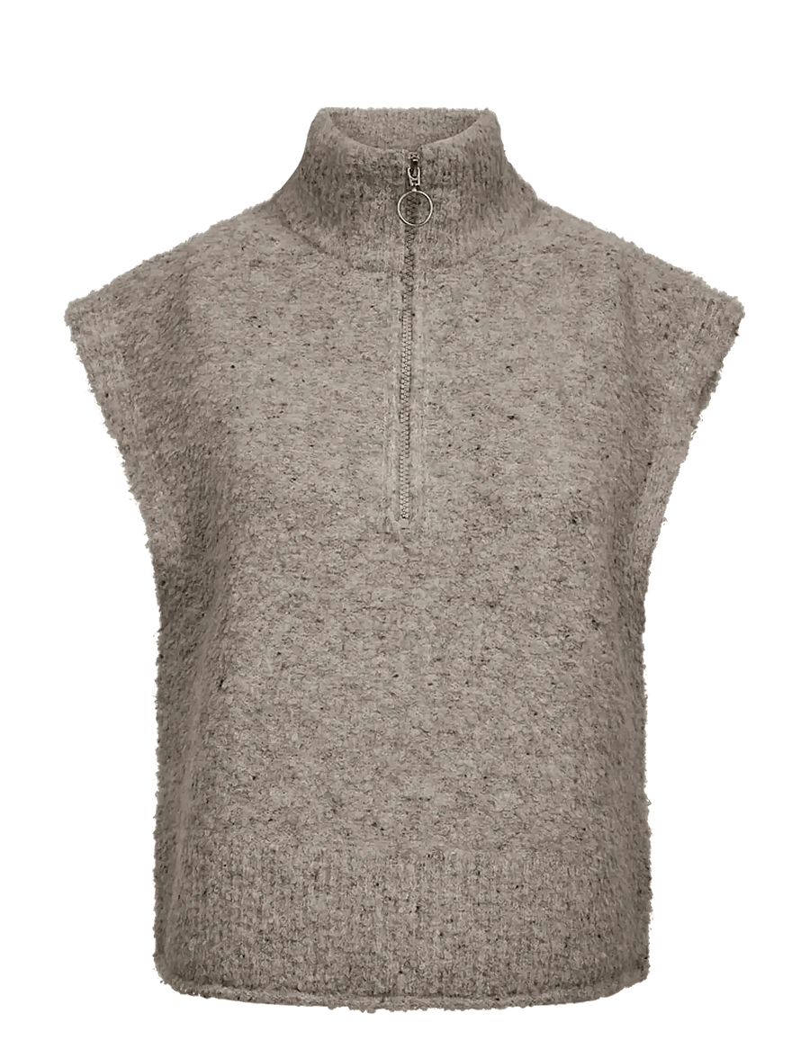 FREE/QUENT - FQGRSNEMES-WAISTCOAT - stickade västar - desert taupe melange - 0