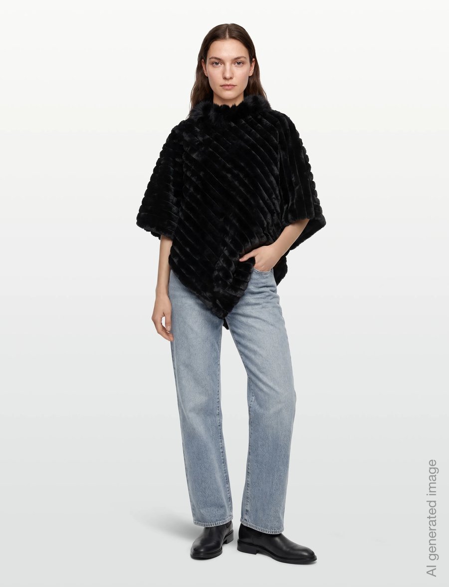 FREE/QUENT - Cape from Freequent - faux fur - black w. black - 0