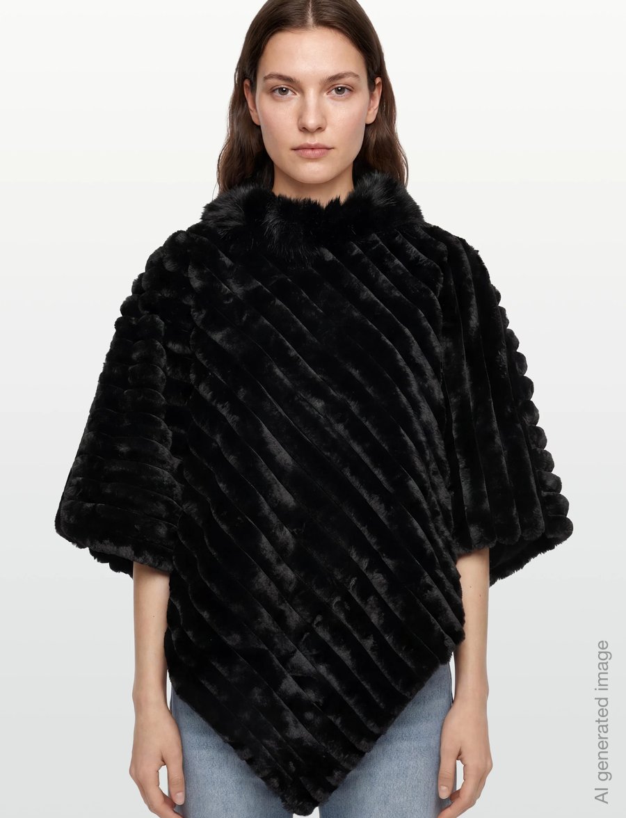 FREE/QUENT - Cape from Freequent - faux fur - black w. black - 3