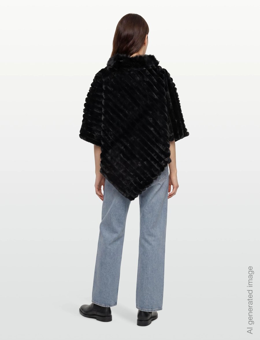 FREE/QUENT - Cape from Freequent - faux fur - black w. black - 4