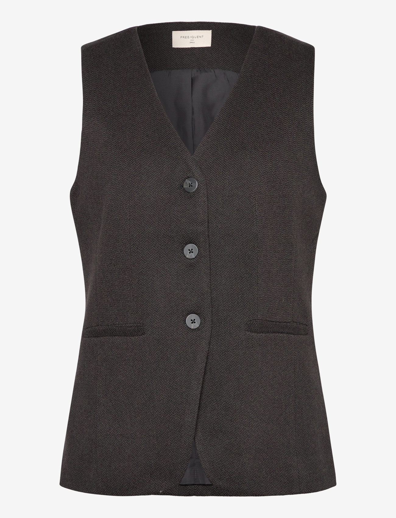 FREE/QUENT - Waistcoat from Freequent in a soft material with herringbone pattern and lining. - gilets - black w. magnet - 1