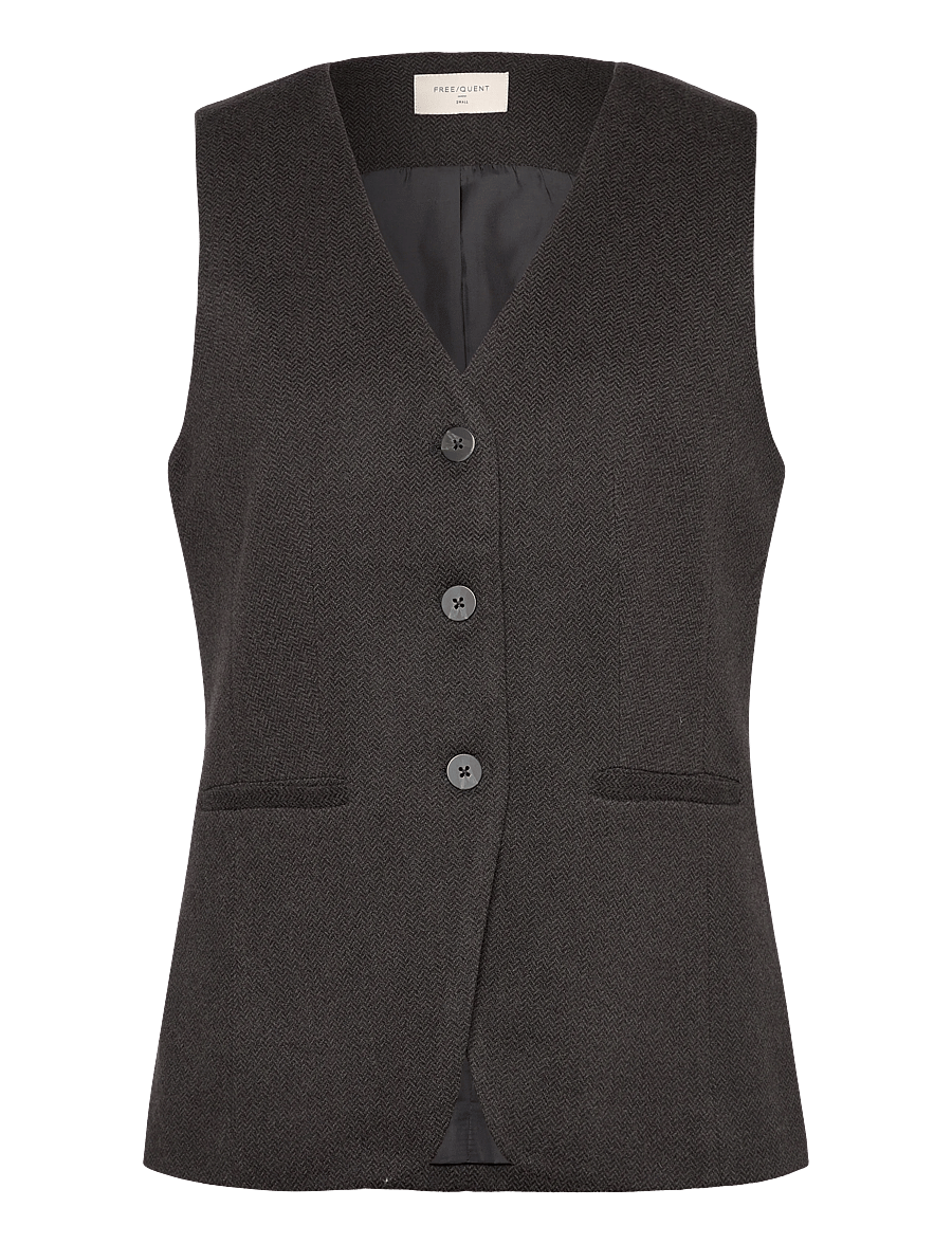 FREE/QUENT - Waistcoat from Freequent in a soft material with herringbone pattern and lining. - waistcoats - black w. magnet - 1