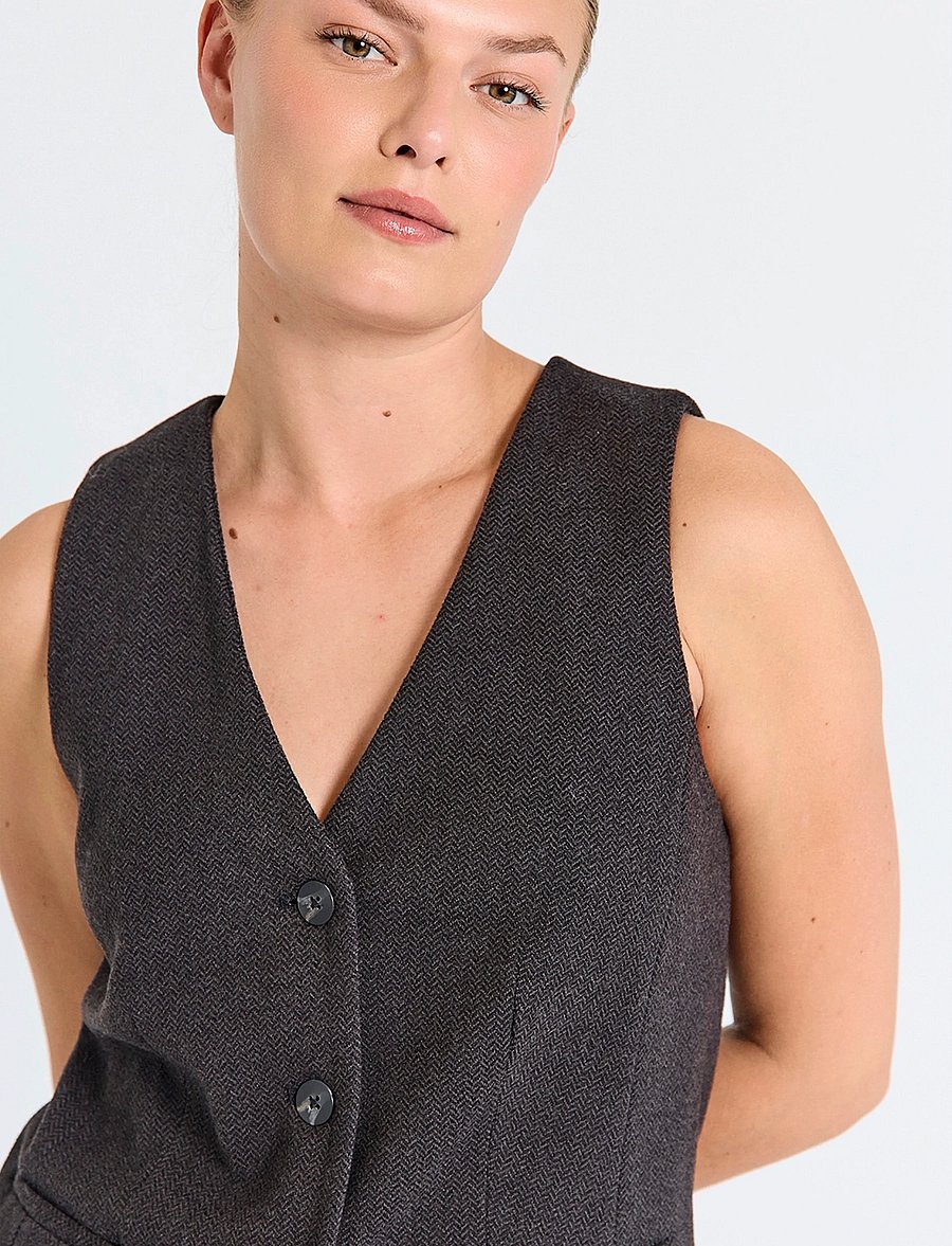 FREE/QUENT - Waistcoat from Freequent in a soft material with herringbone pattern and lining. - waistcoats - black w. magnet - 3