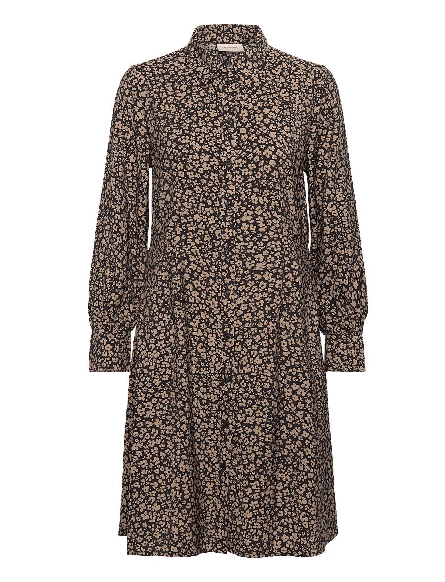 FREE/QUENT - Dress from Freequent in a soft material with allover print. The dress is simple - hemdkleider - black w. desert taupe - 0