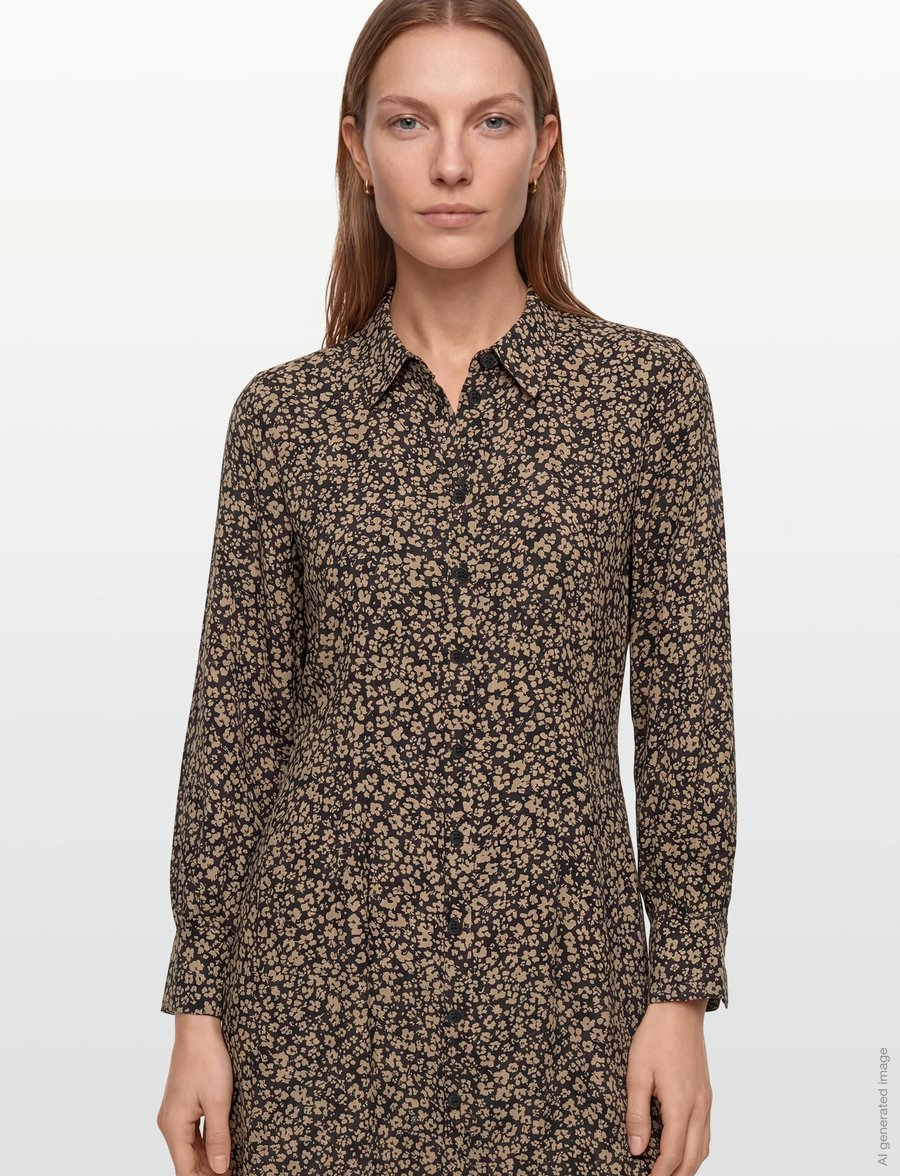 FREE/QUENT - Dress from Freequent in a soft material with allover print. The dress is simple - skjortklänningar - black w. desert taupe - 3